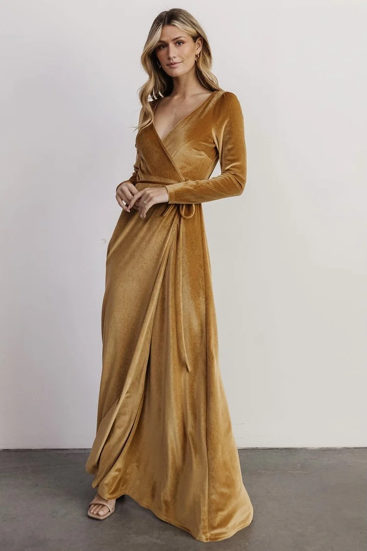 Esmerelda Velvet Wrap Maxi Dress | Gold