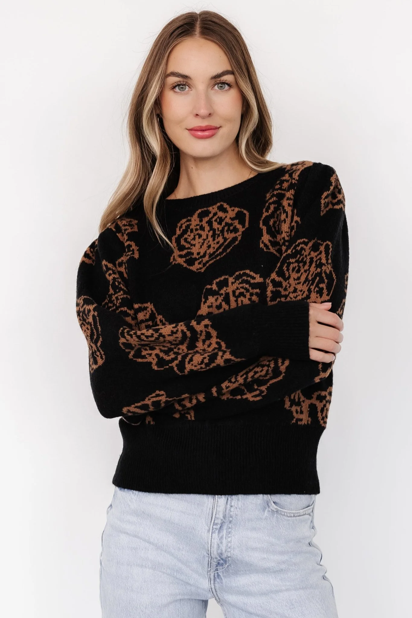 Blake Floral Sweater | Black + Camel