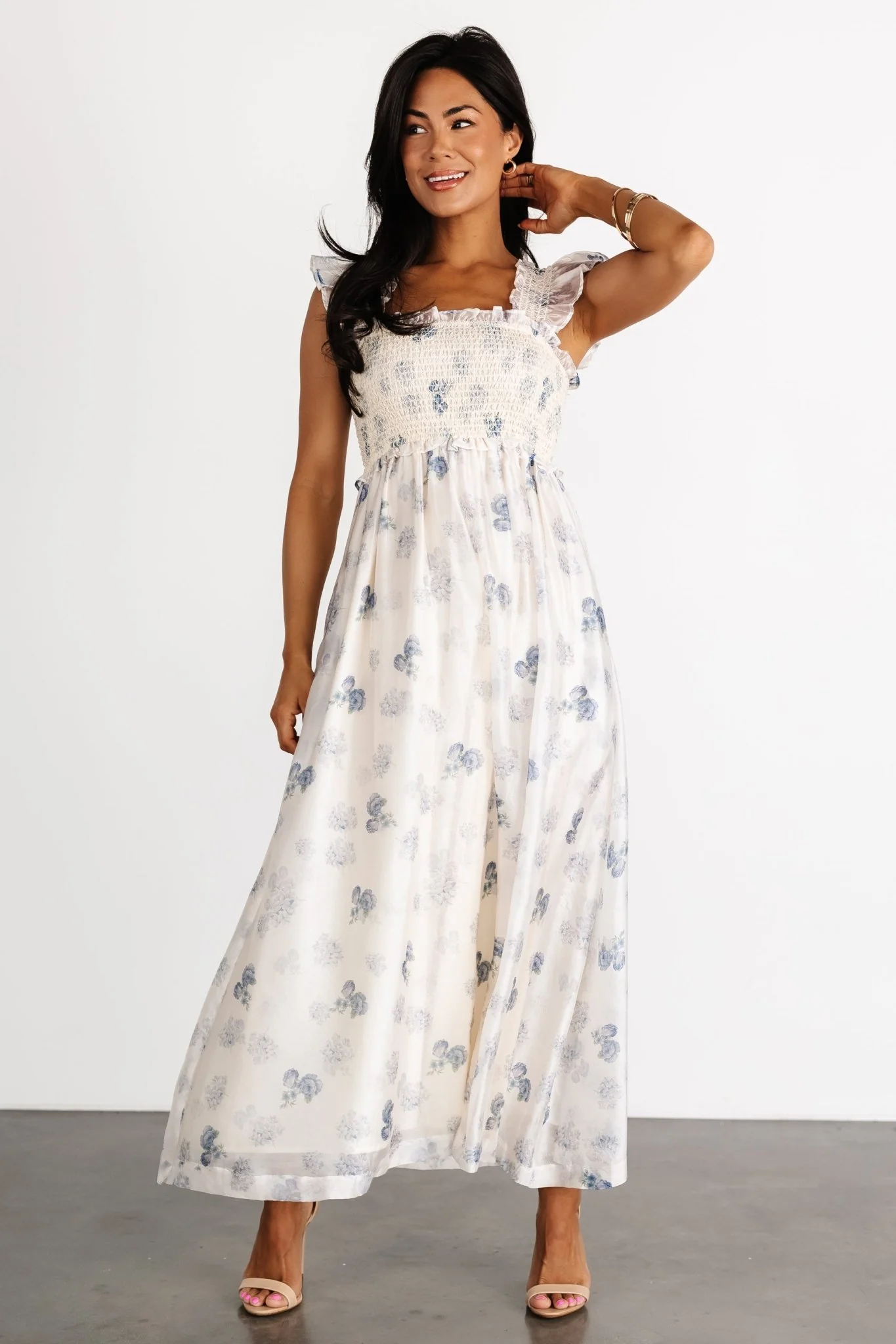 Phoebe Midi Dress | Cream + Blue Floral