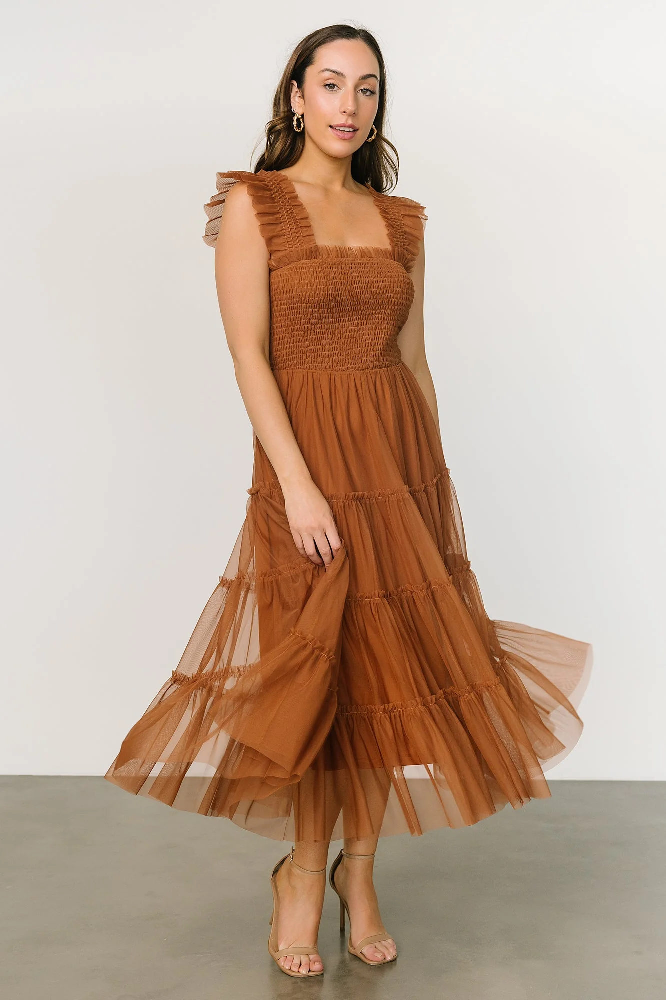 Emma Smocked Tulle Dress | Mocha