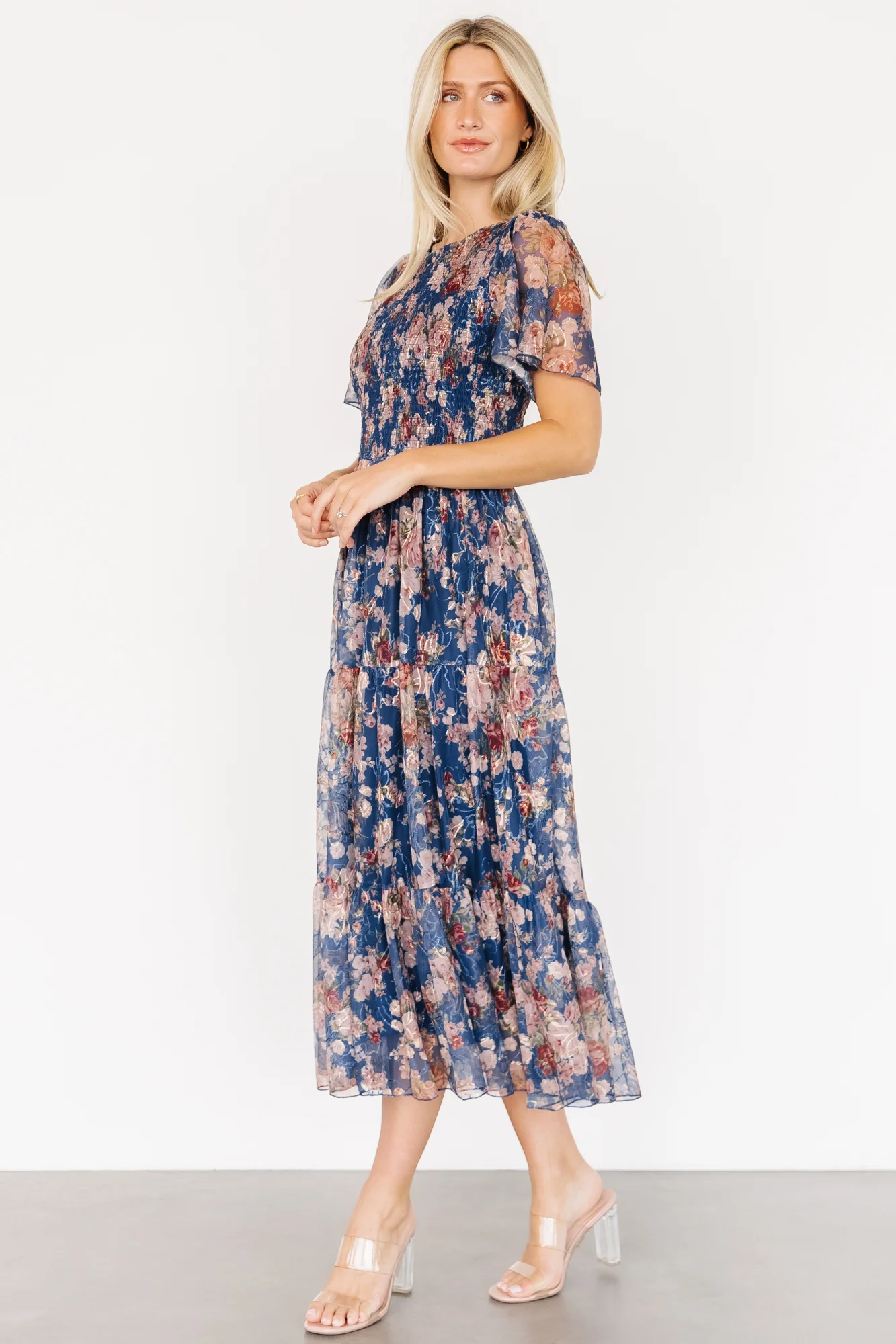Mara Embroidered Tulle Dress | Dark Blue Multi Floral