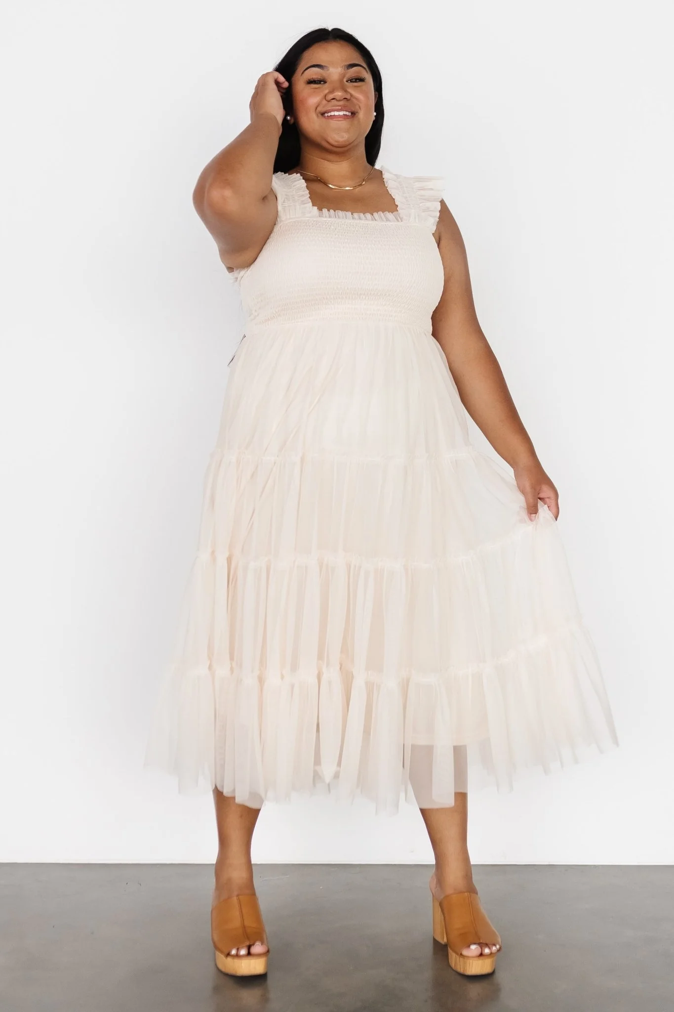 Emma Smocked Tulle Dress | Beige