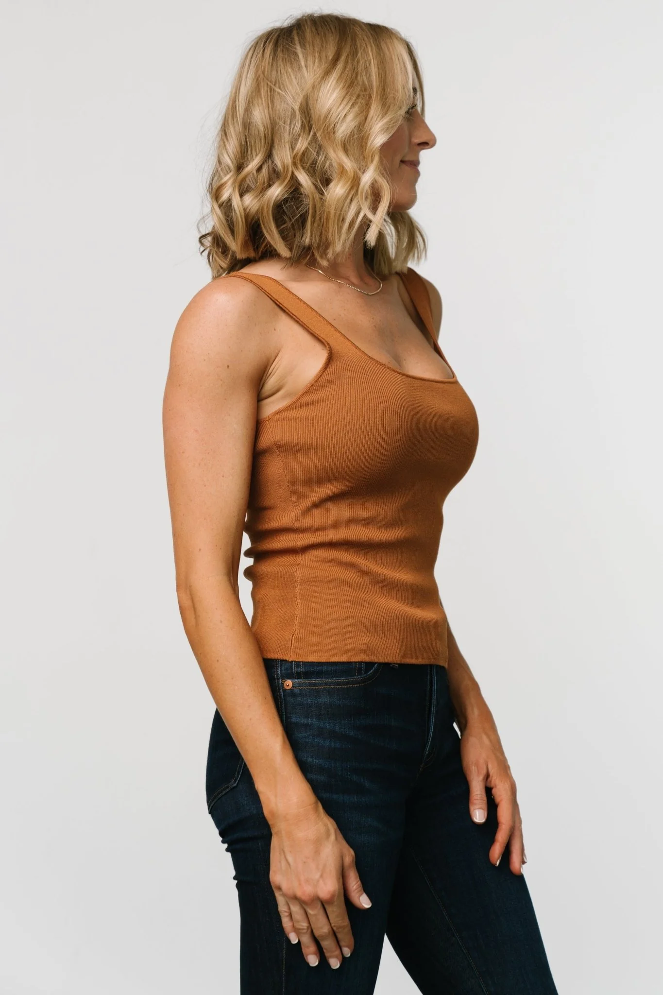 Cher Square Neck Knit Tank | Copper