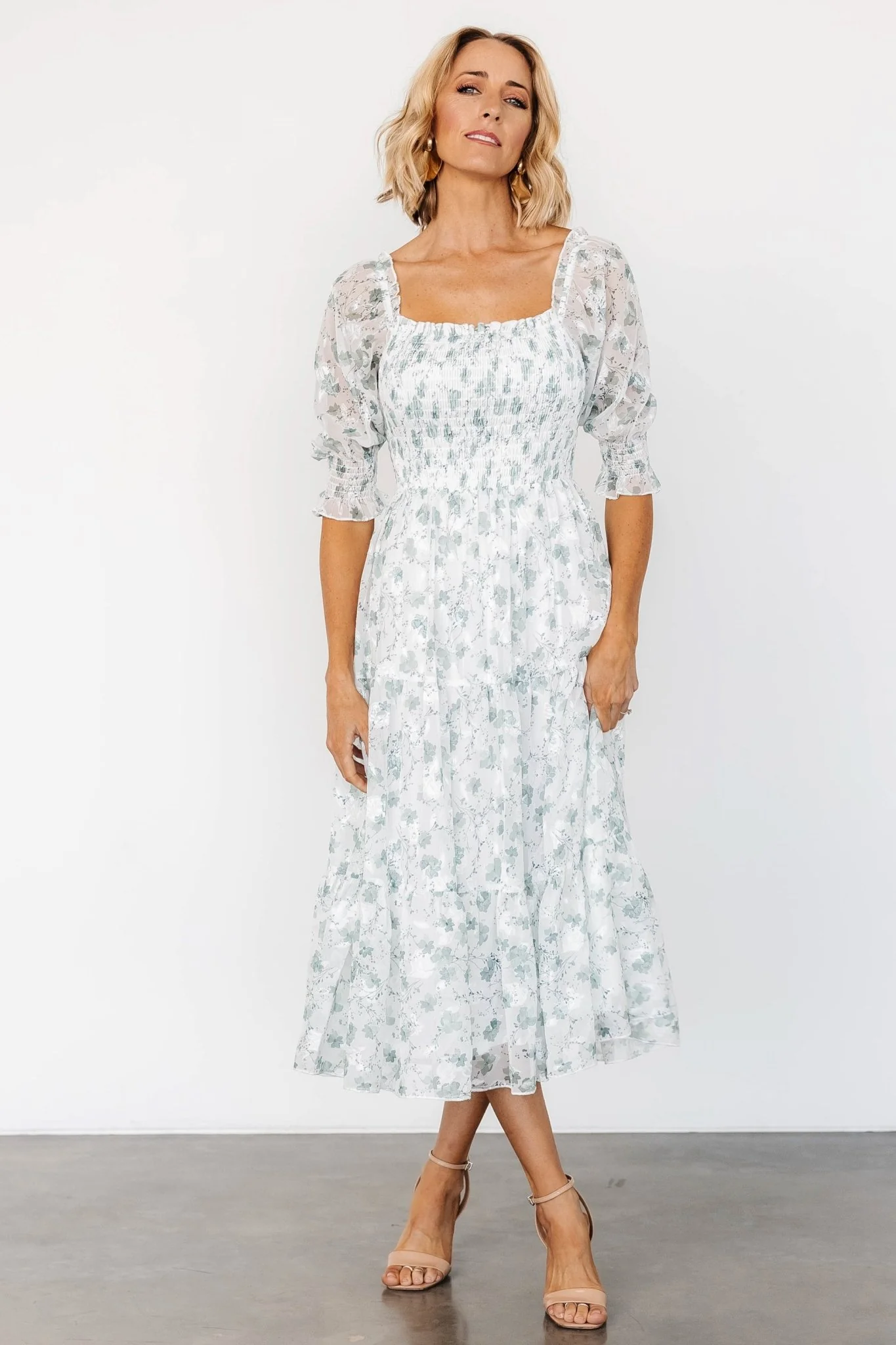 Fabian Jacquard Midi Dress | Off White + Sage Floral