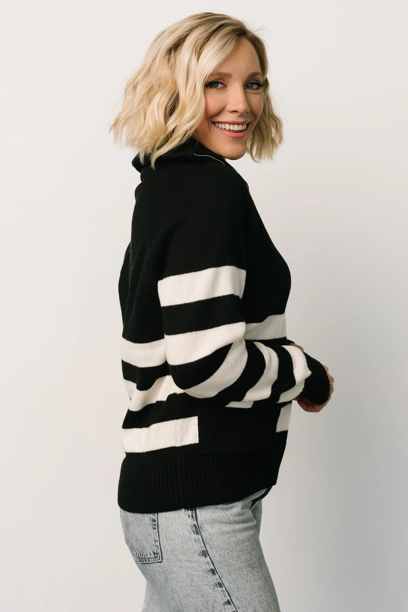 Trish Striped Sweater | Black + Off White