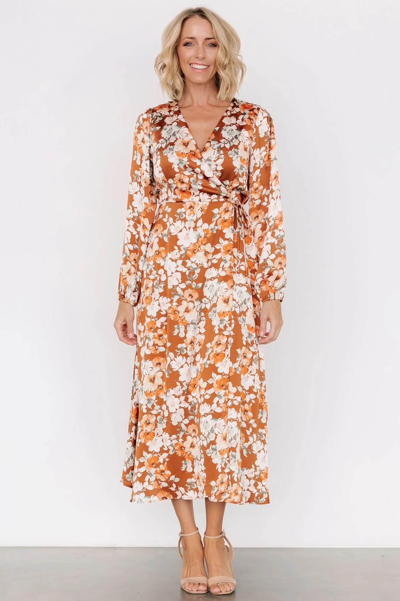 Clarissa Faux Wrap Midi Dress | Copper + Ivory