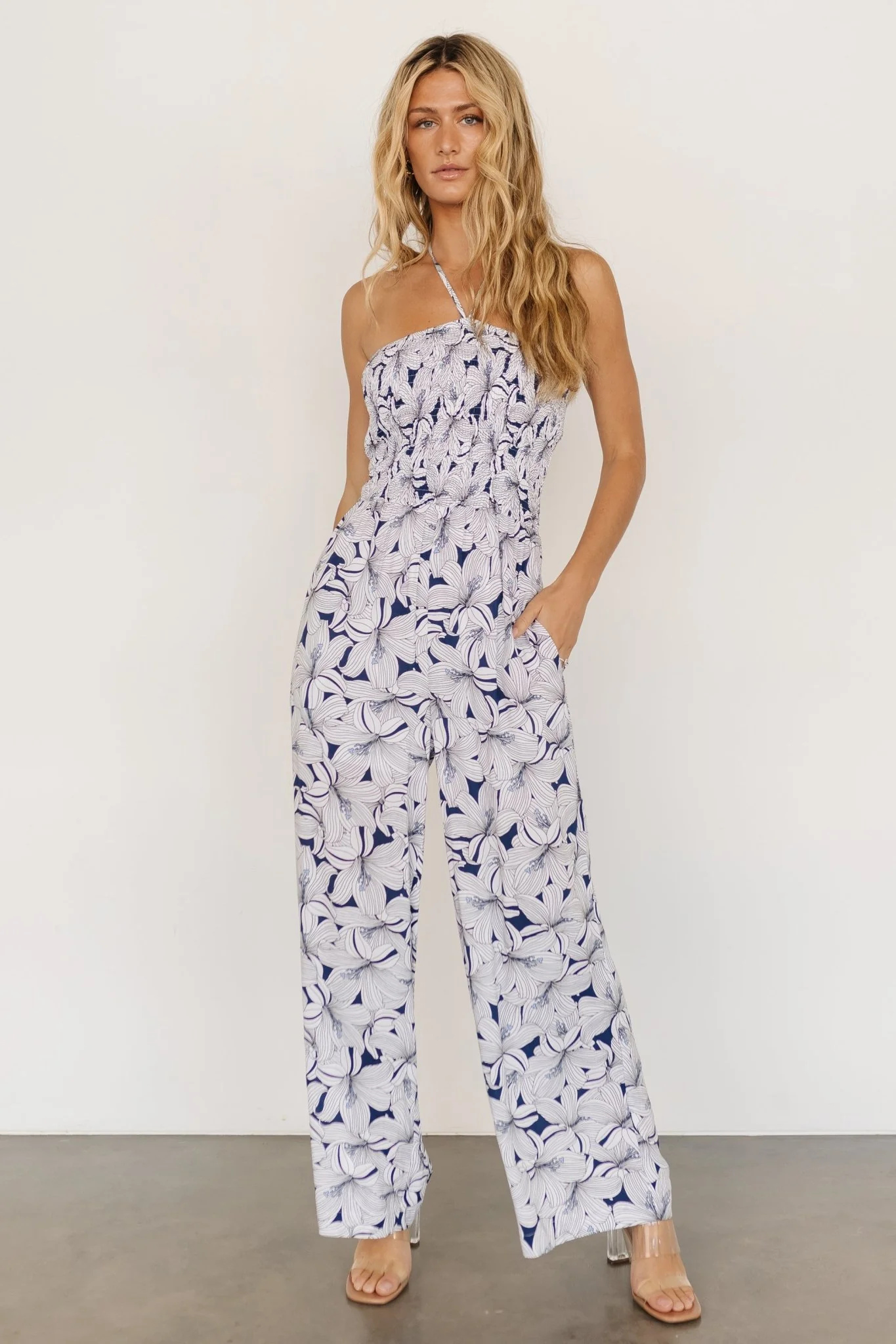 Santa Ana Halter Jumpsuit | Navy + White