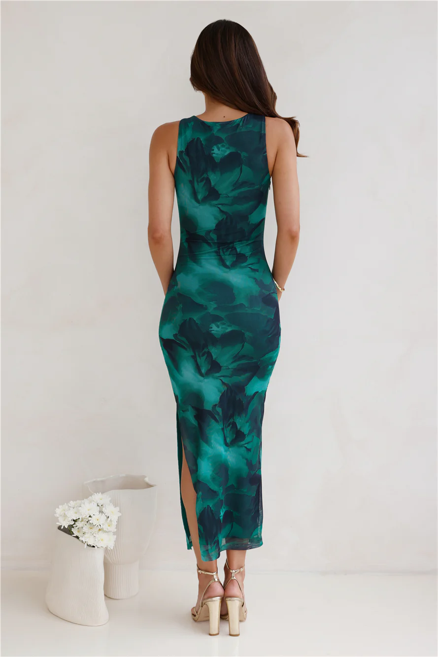 For The Party Mesh Maxi Dress Green
