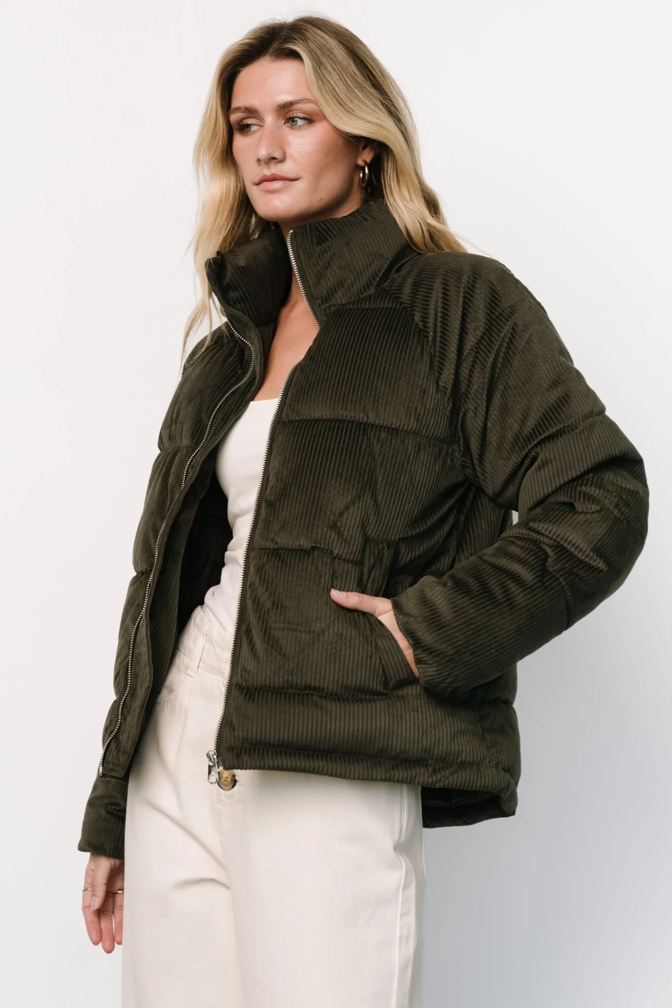 Holden Corduroy Puffer Jacket | Olive Charcoal