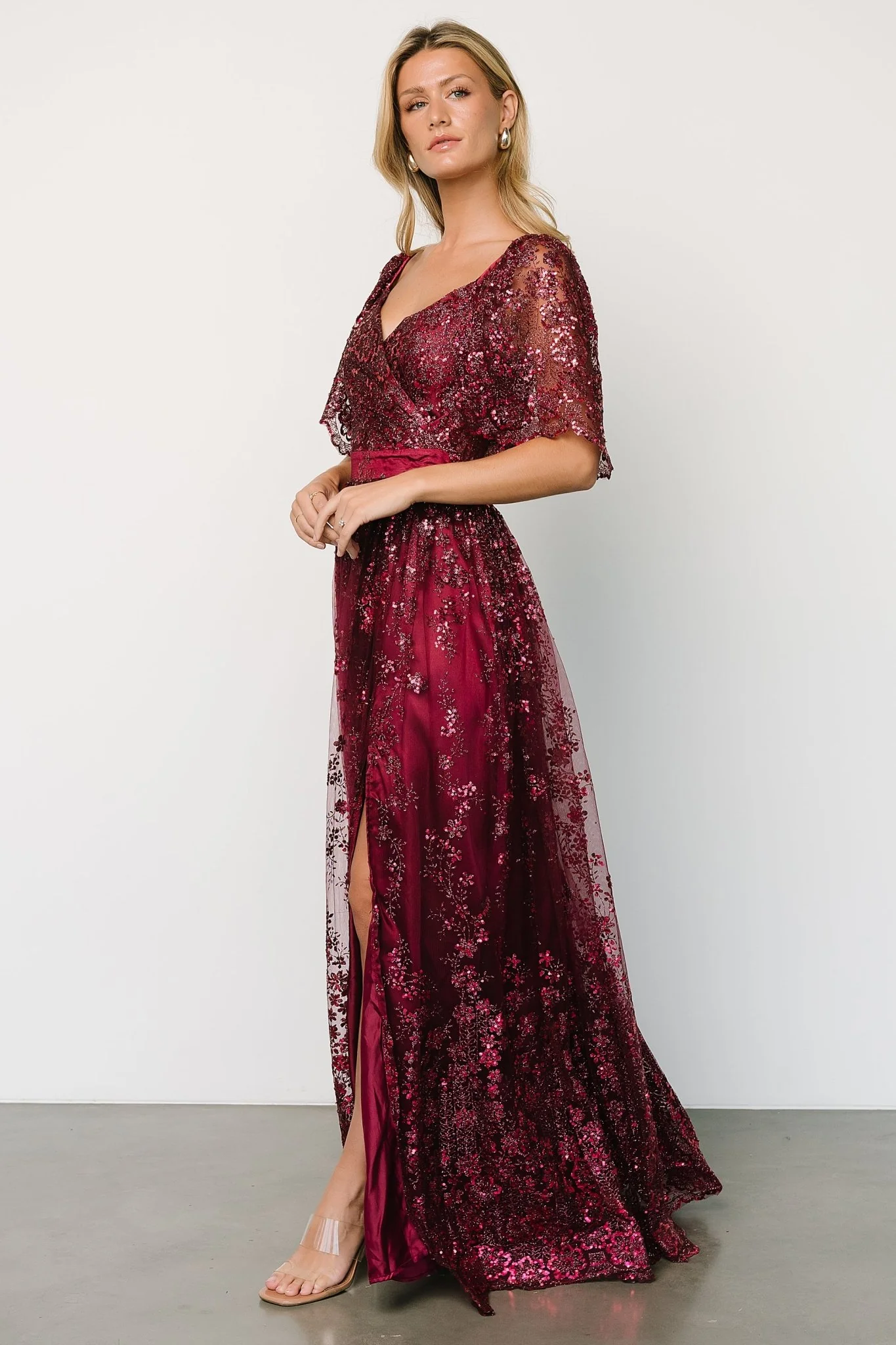 Genevieve Glitter Maxi Dress | Wine