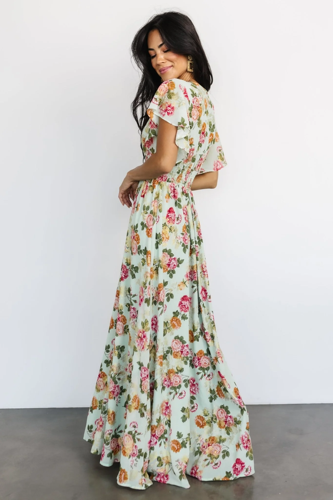 Lynlee Metallic Maxi Dress | Sage + Pink