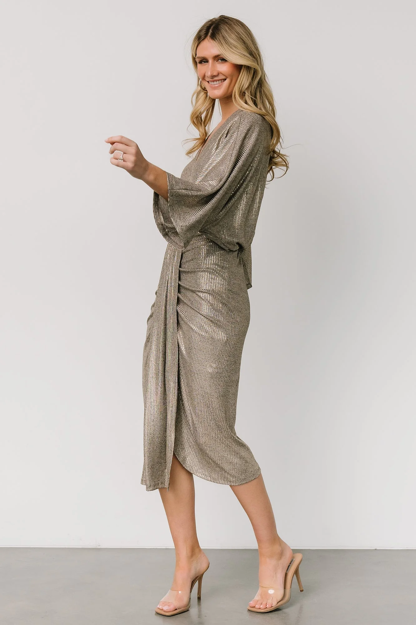 Ciara Ruched Midi Dress | Silver Metallic