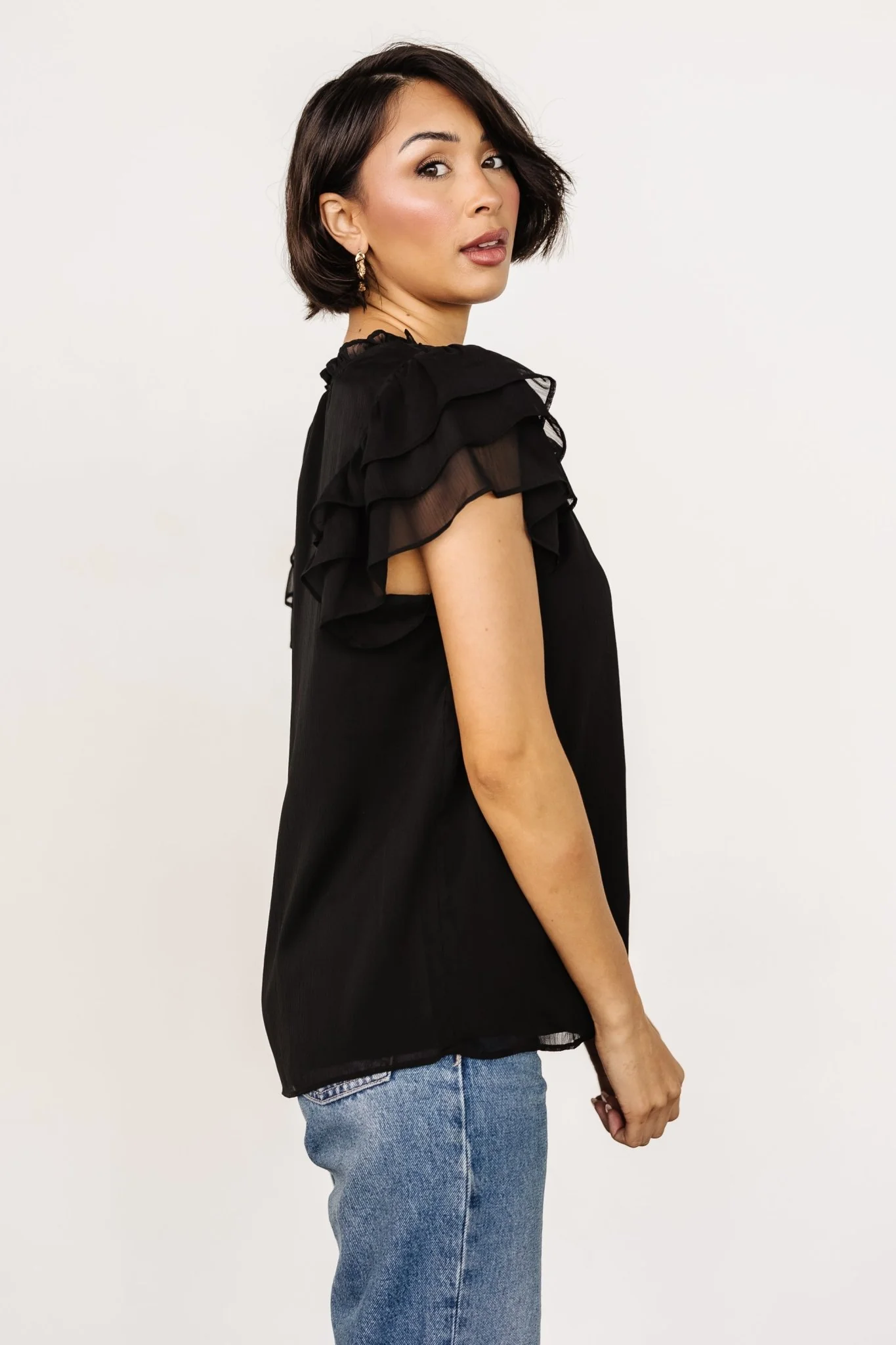 Asher Ruffle Sleeve Top | Black