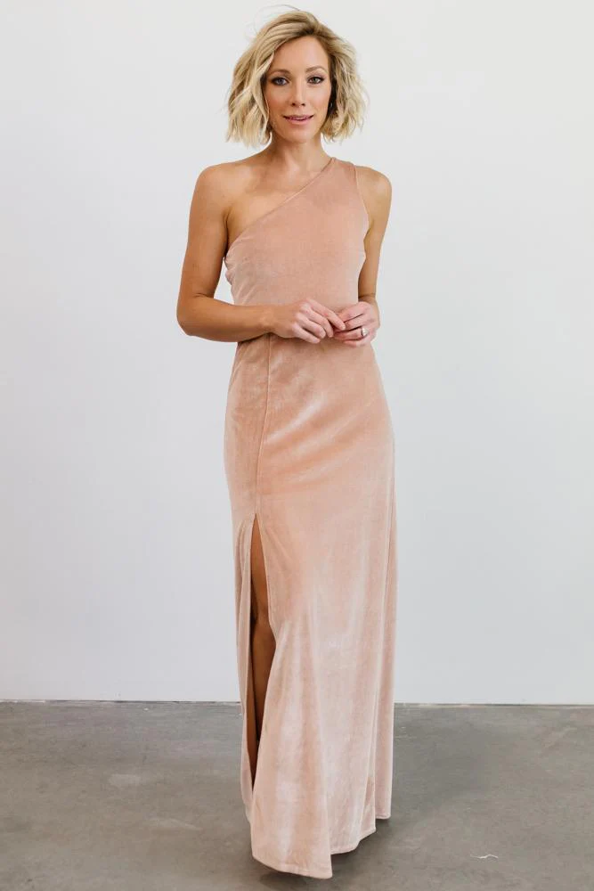 Tatiana Velvet One Shoulder Maxi Dress | Champagne
