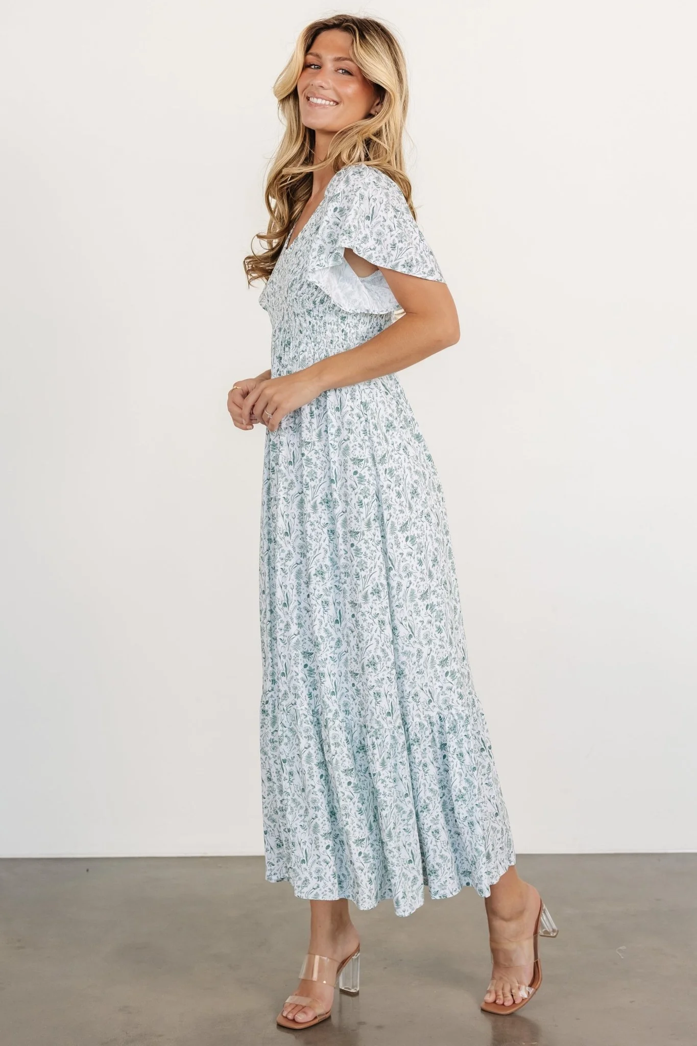 Joanie Smocked Dress | White + Sage