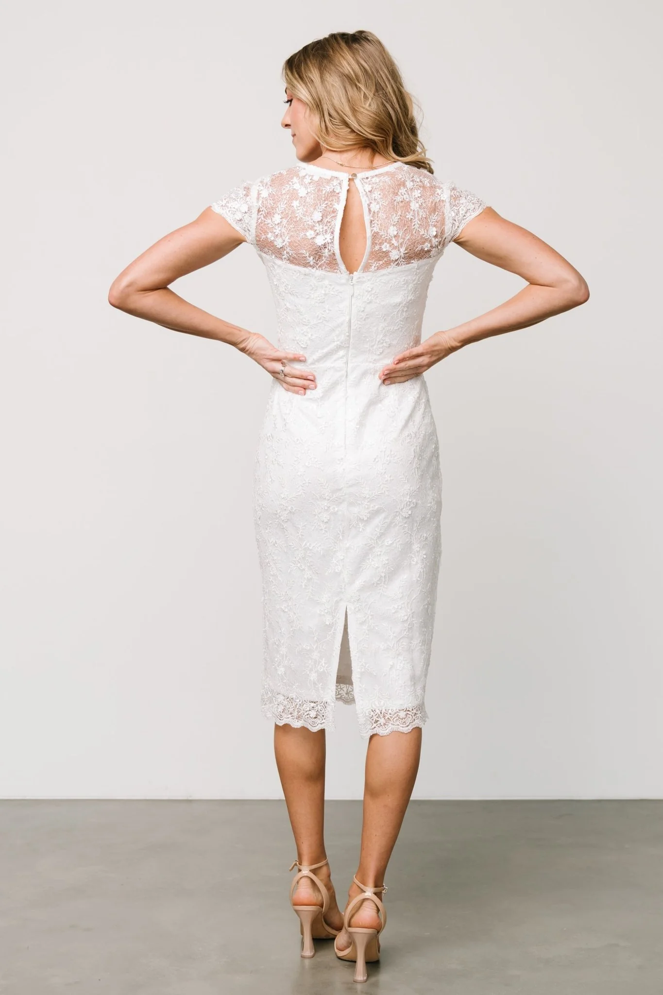 Oriana Embossed Shimmer Midi Dress | Off White