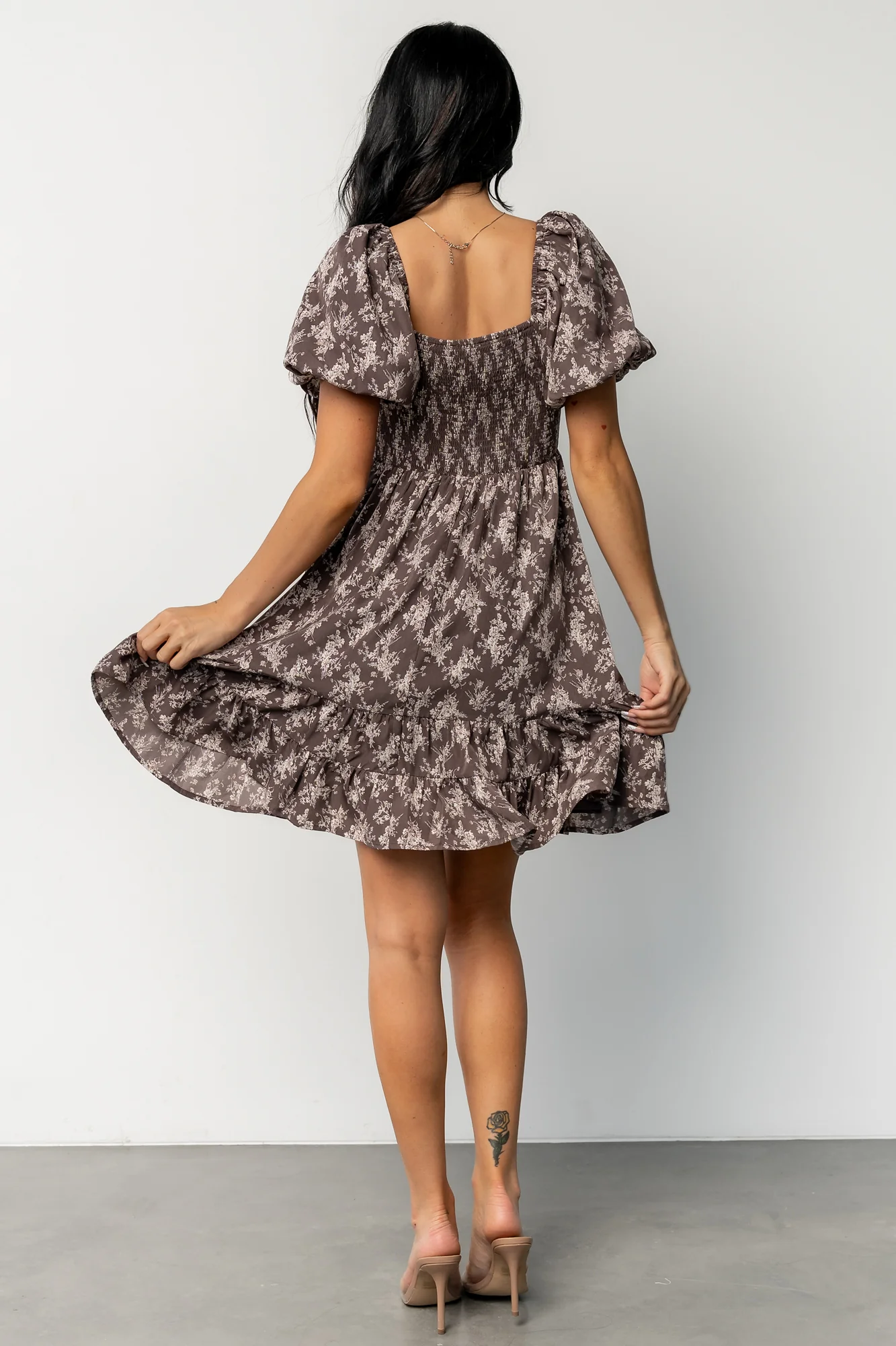Anastasia Bow Short Dress | Dusty Clove Print