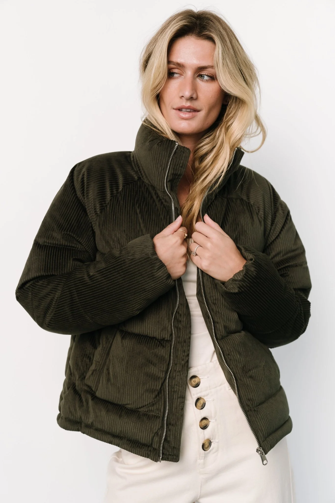 Holden Corduroy Puffer Jacket | Olive Charcoal
