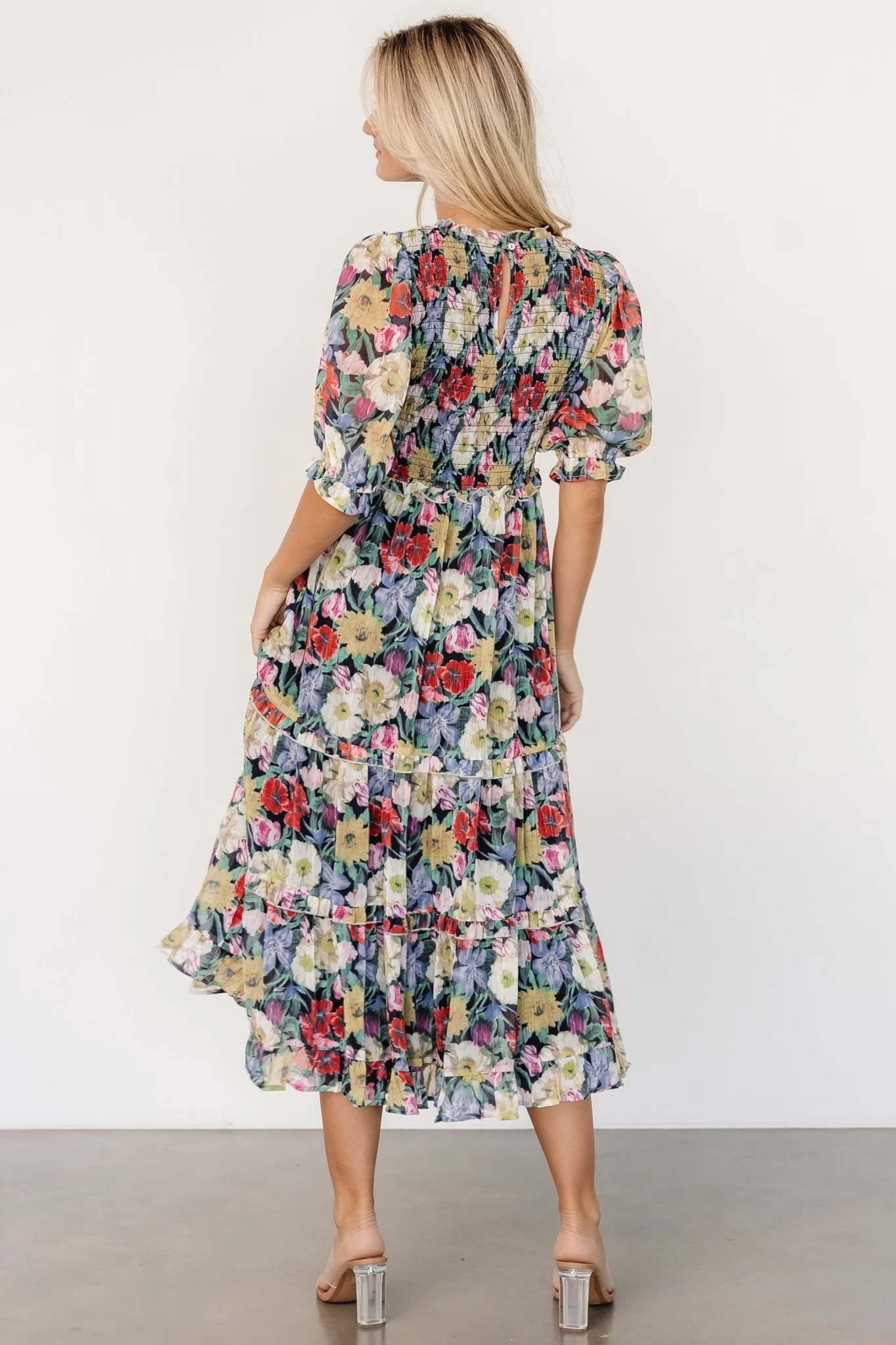 Rosalina Smocked Dress | Black Multi Floral