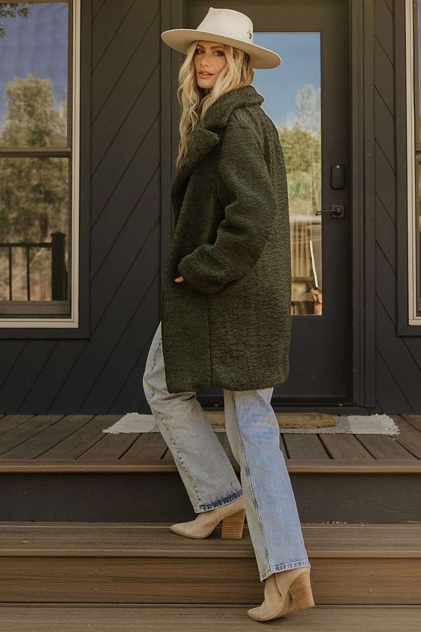 Damien Sherpa Coat | Dark Green