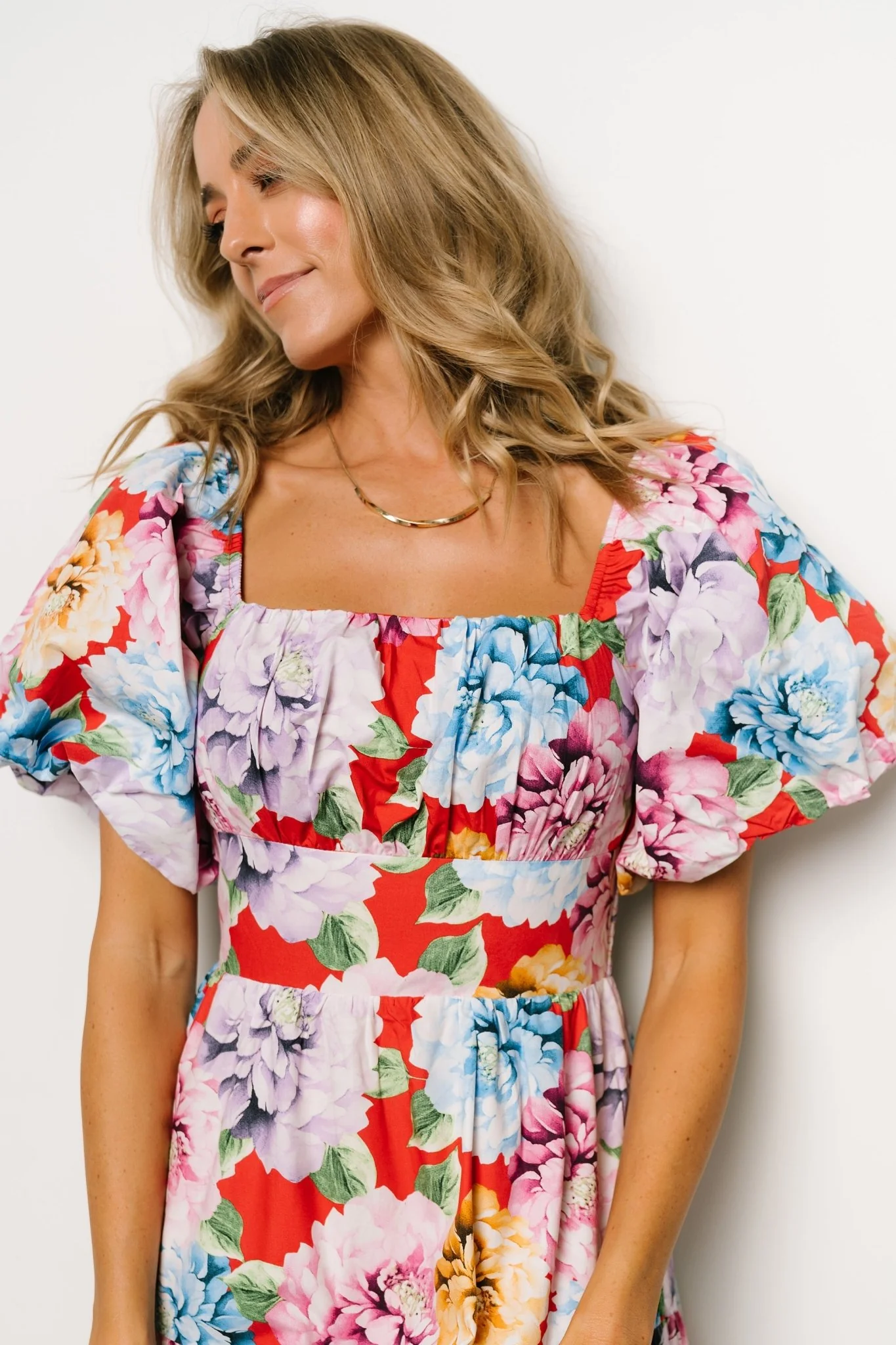 Iva Puff Sleeve Midi Dress | Red Multi Floral