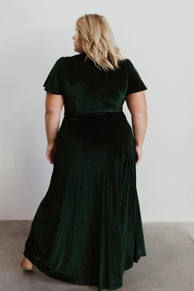 Andi Ribbed Velvet Wrap Dress | Emerald