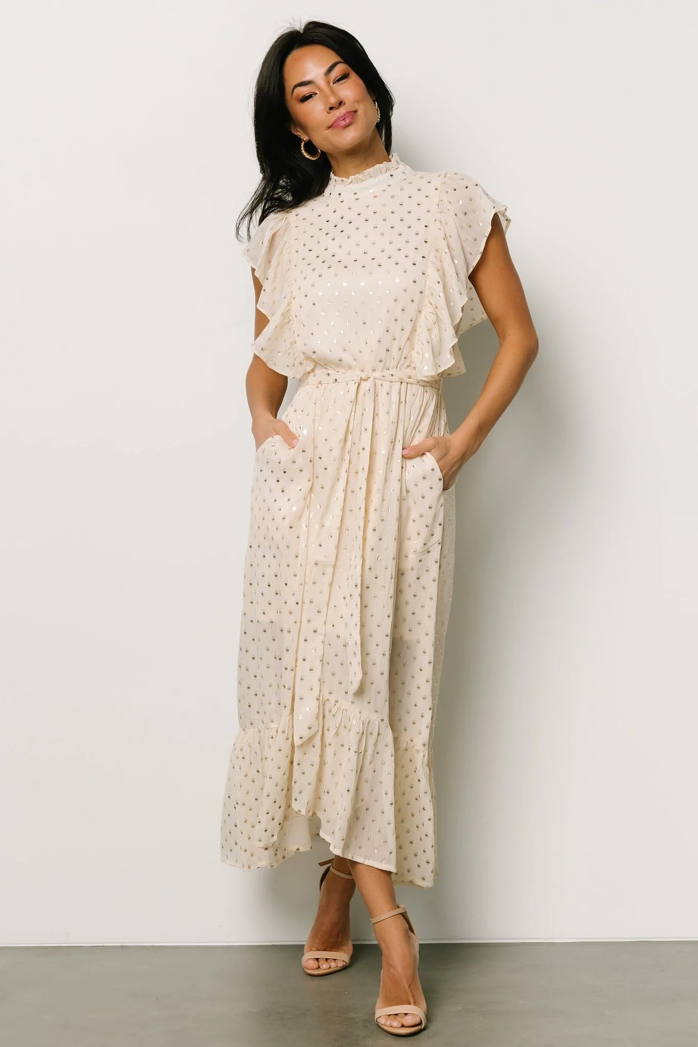 Jerika Midi Dress | Natural + Gold