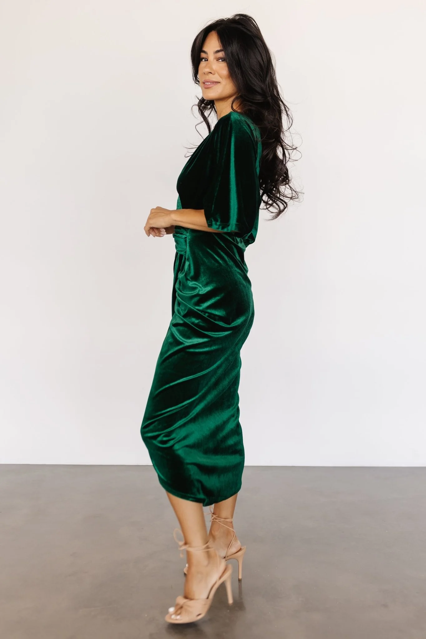 Brendyn Ruched Velvet Dress | Emerald