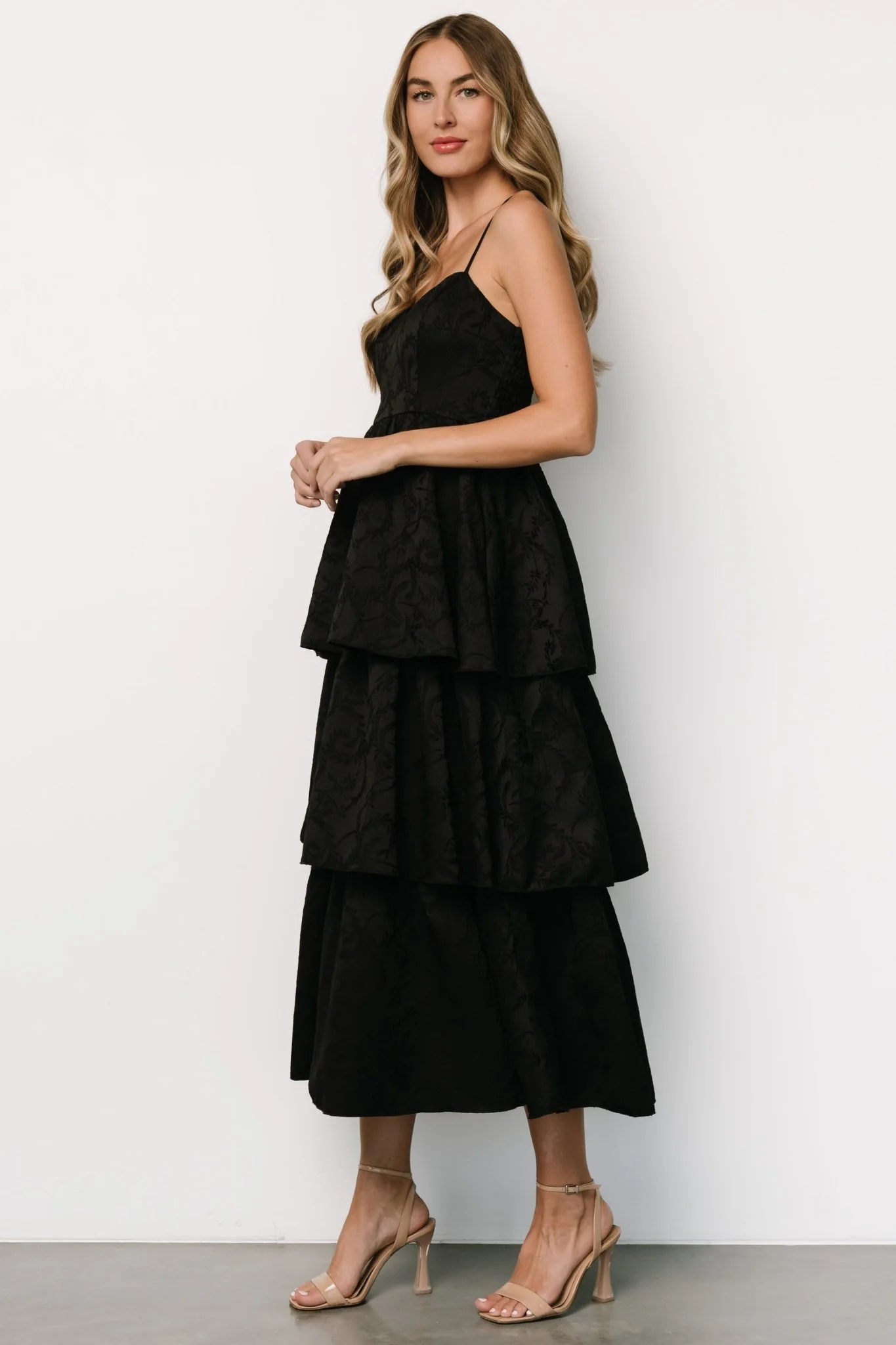 Violetta Embossed Tiered Dress | Black