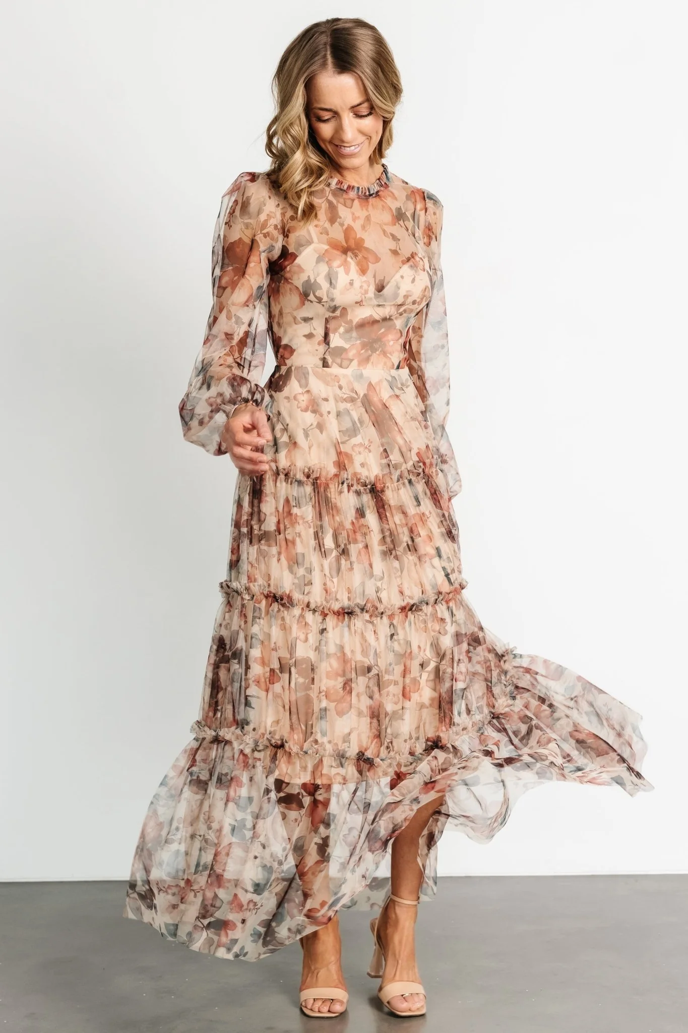 Stephanie Tiered Maxi Dress | Taupe Floral