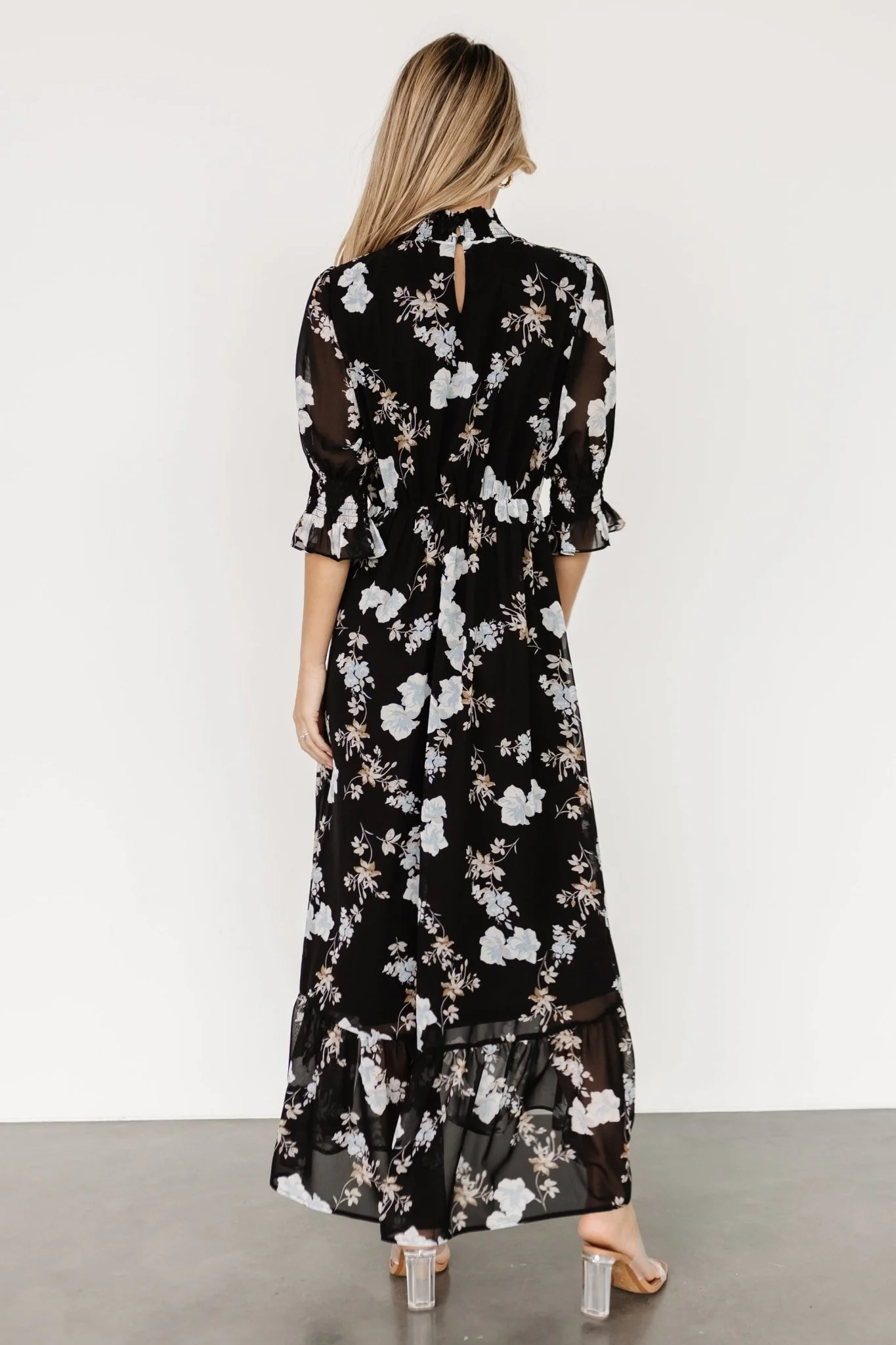 Marie Mock Neck Maxi Dress | Black Floral