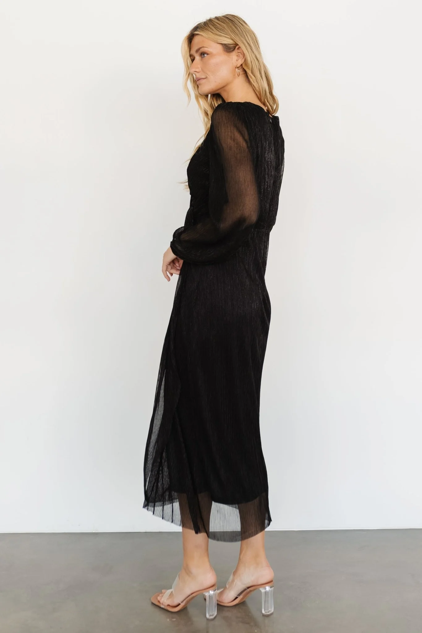Devlyn Pleated Dress | Black Shimmer