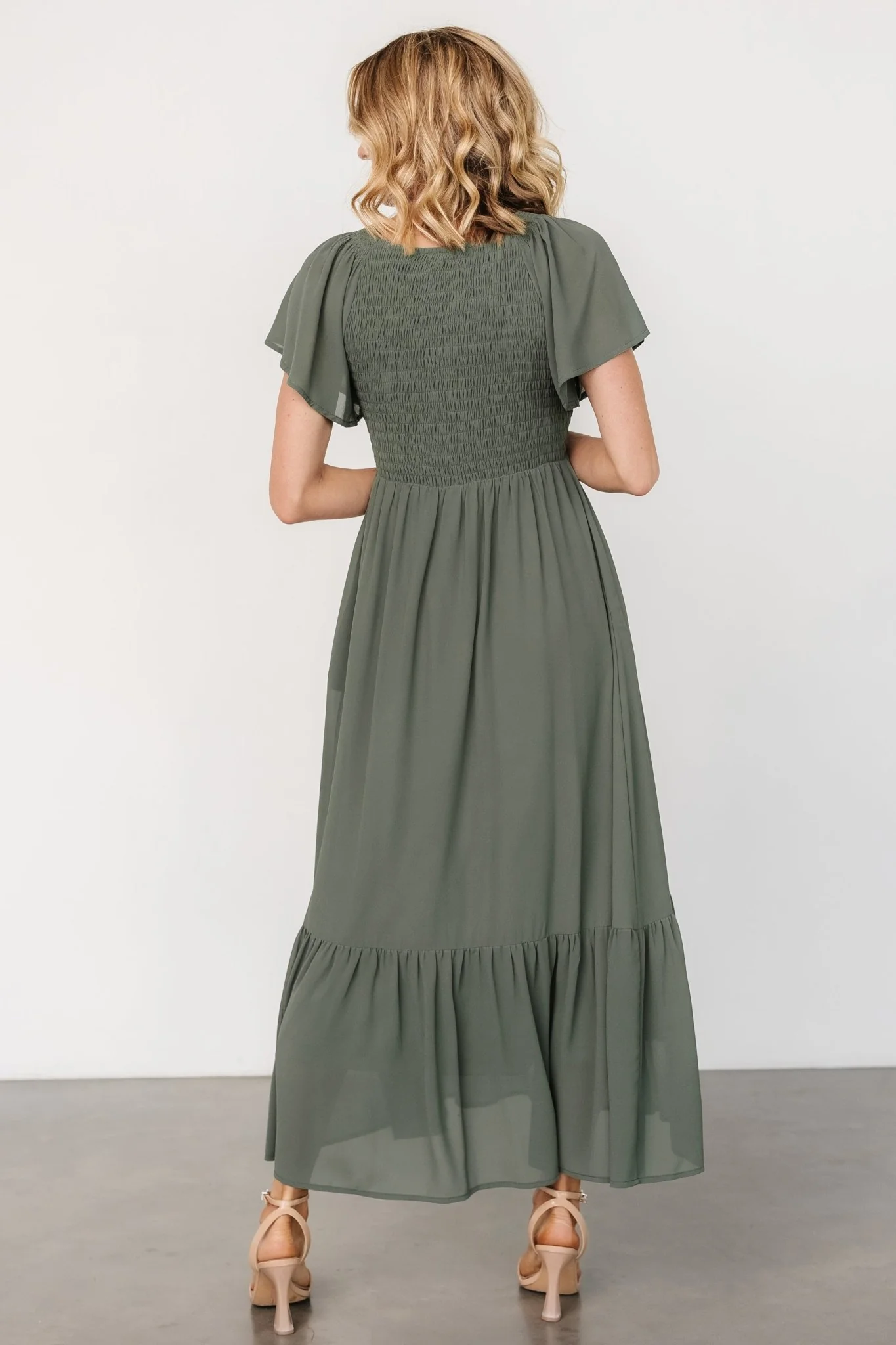 Monica Smocked Dress | Dark Sage