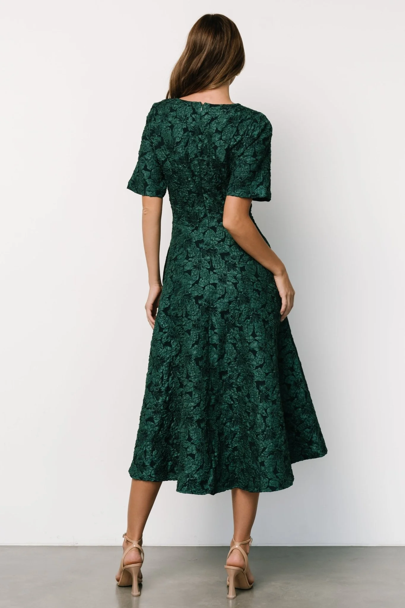 Kya Embossed Midi Dress | Emerald Green