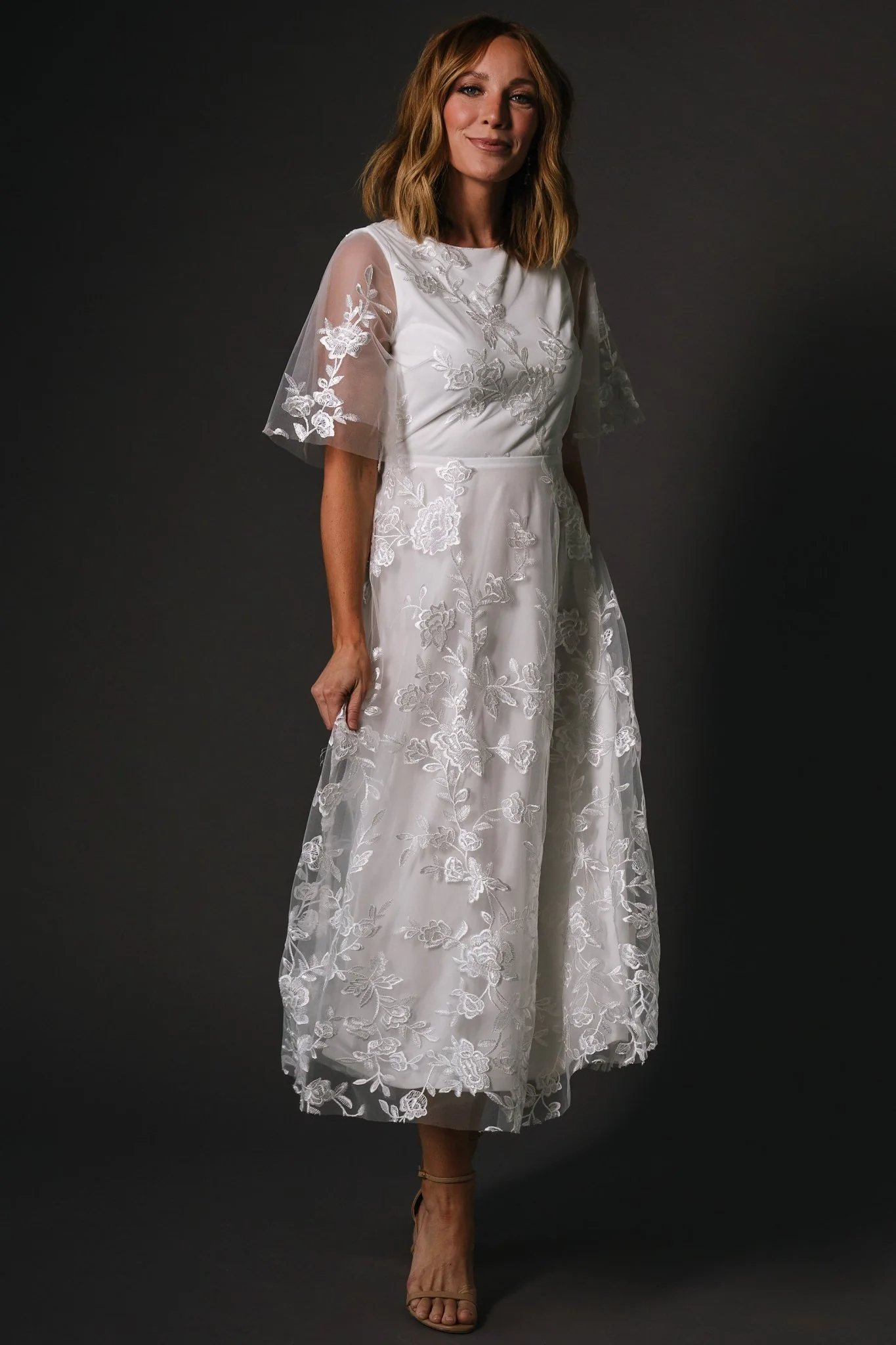 Arabella Embroidered Tulle Maxi Dress | White
