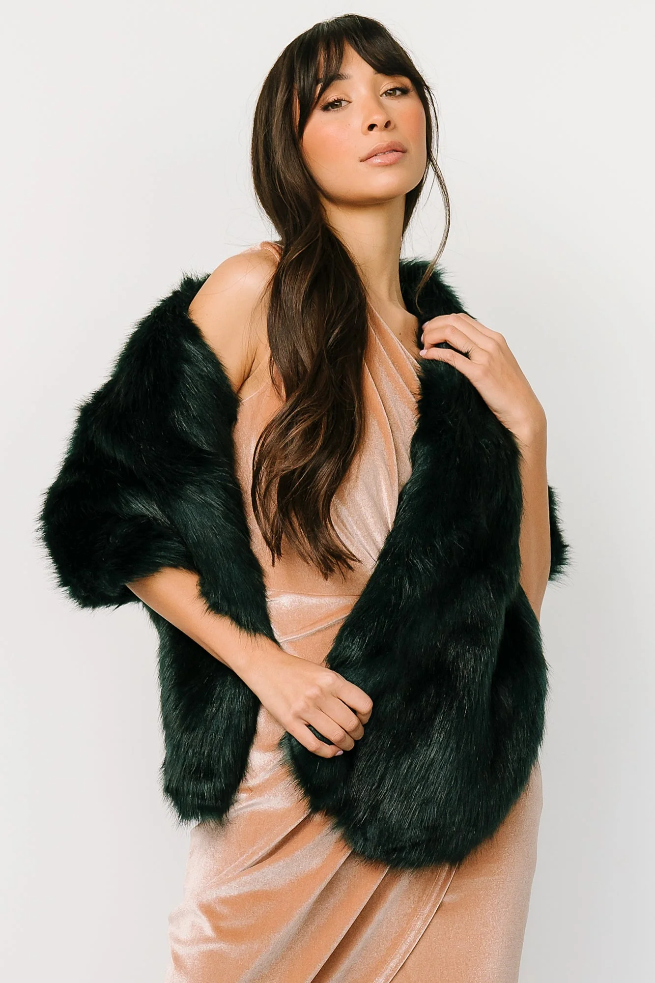Jovie Faux Fur Shawl | Deep Emerald