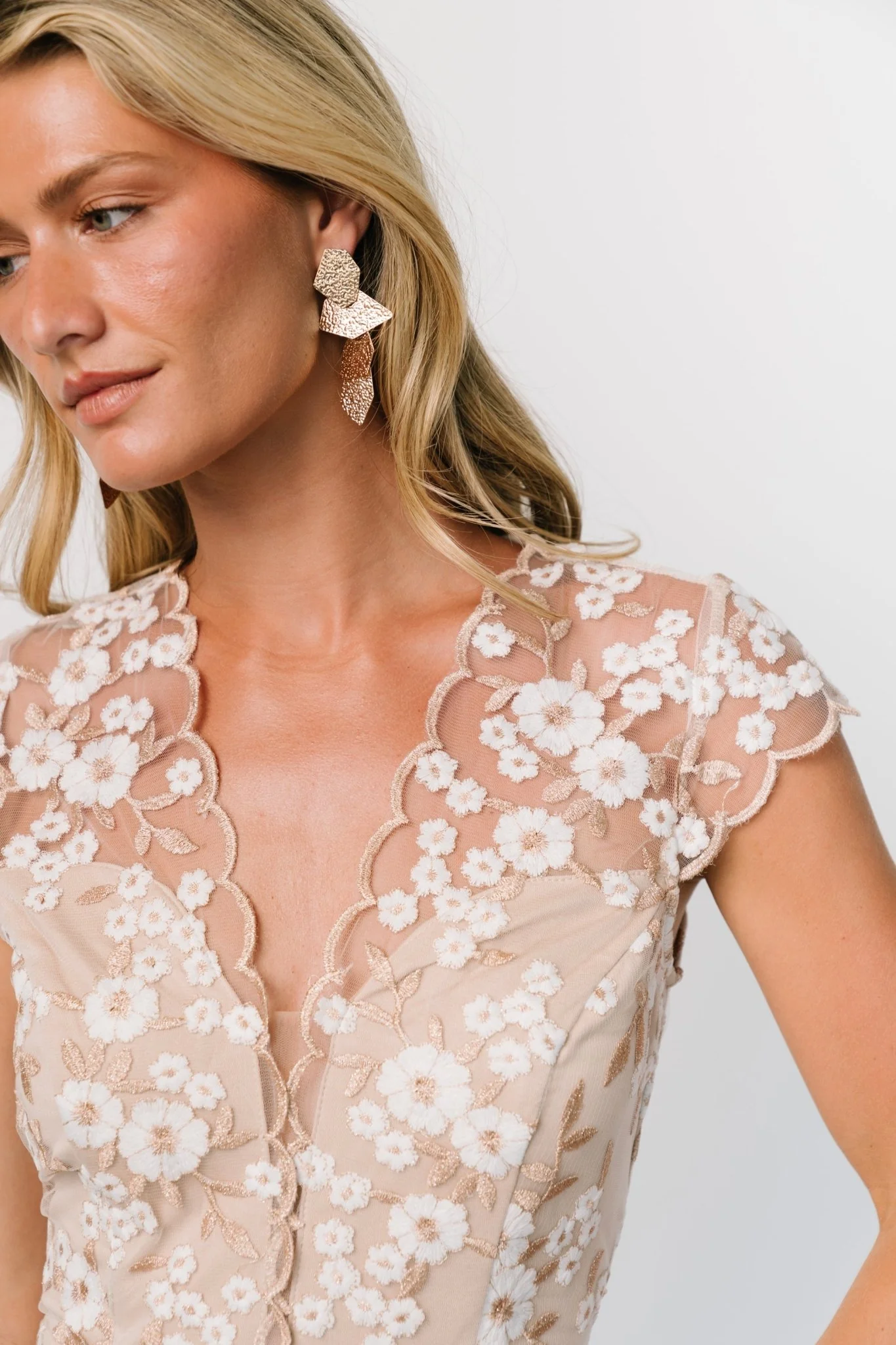 Monique Embroidered Midi Dress | Champagne
