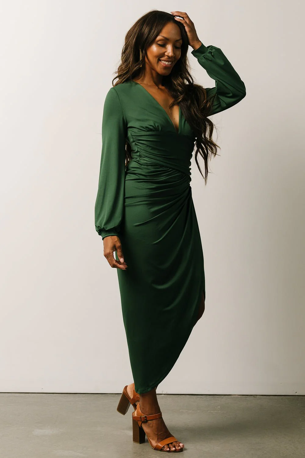 Torino Ruched Midi Dress | Green