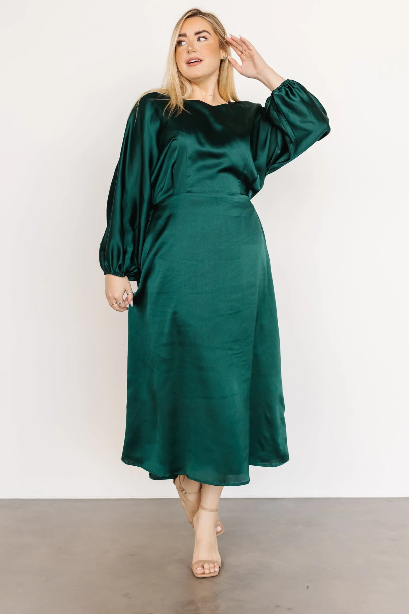 Balta Satin Midi Dress | Emerald