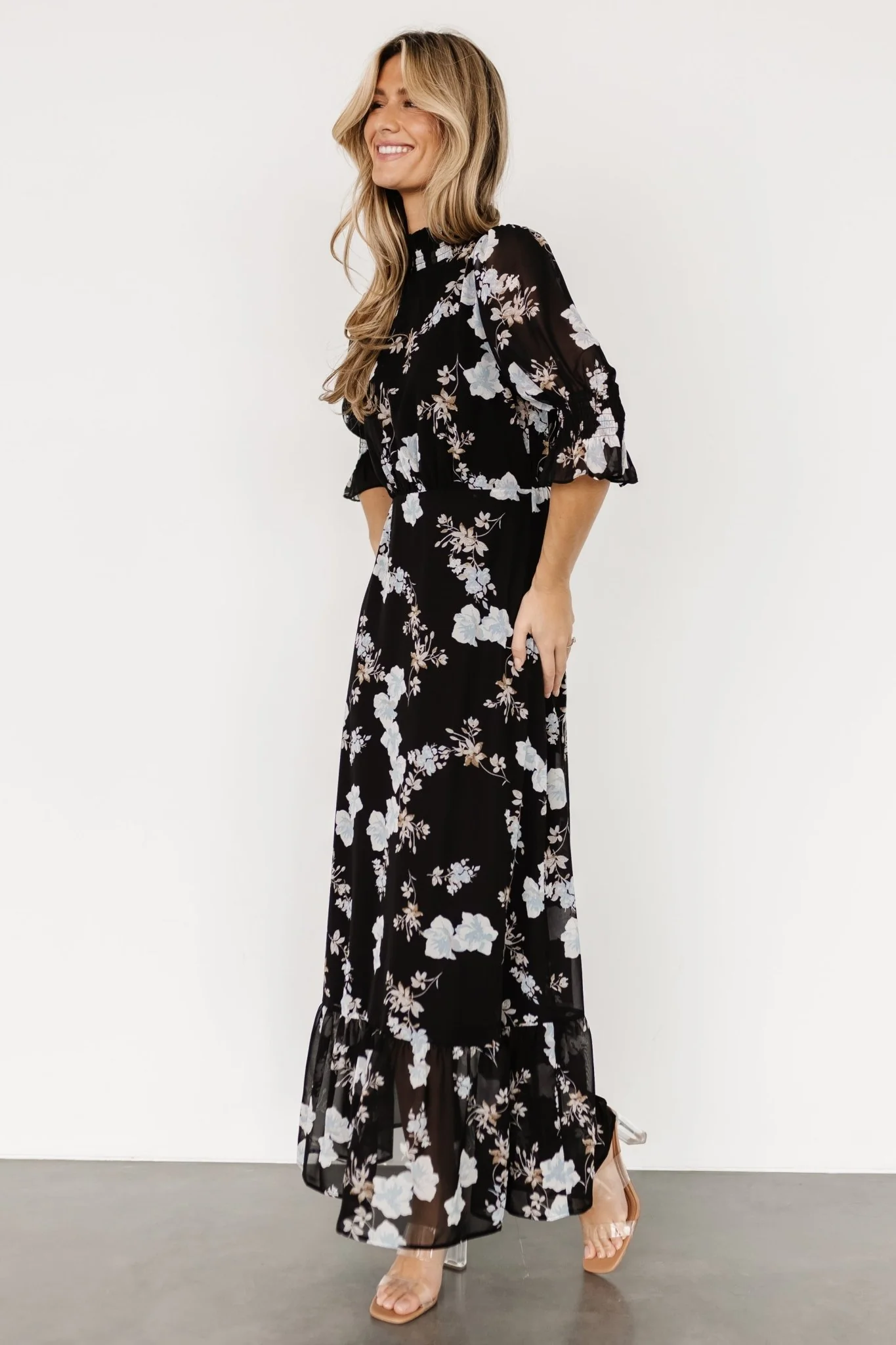 Marie Mock Neck Maxi Dress | Black Floral