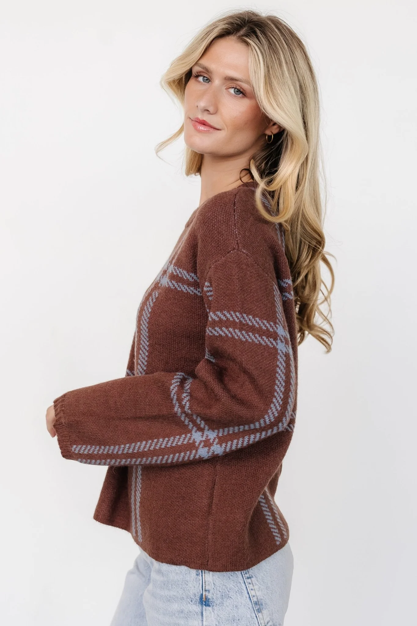 Francie Sweater | Brown + Blue Plaid