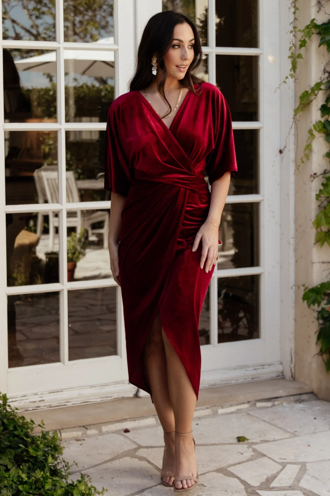 Brendyn Ruched Velvet Dress | Wine