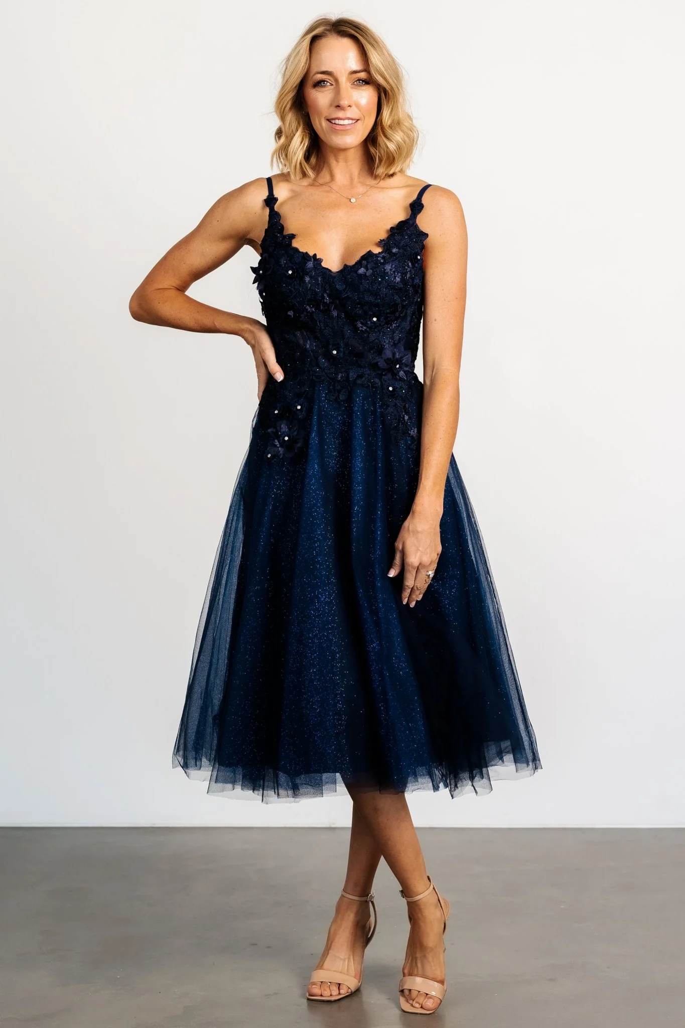 Noelle Shimmer Midi Dress | Midnight Blue