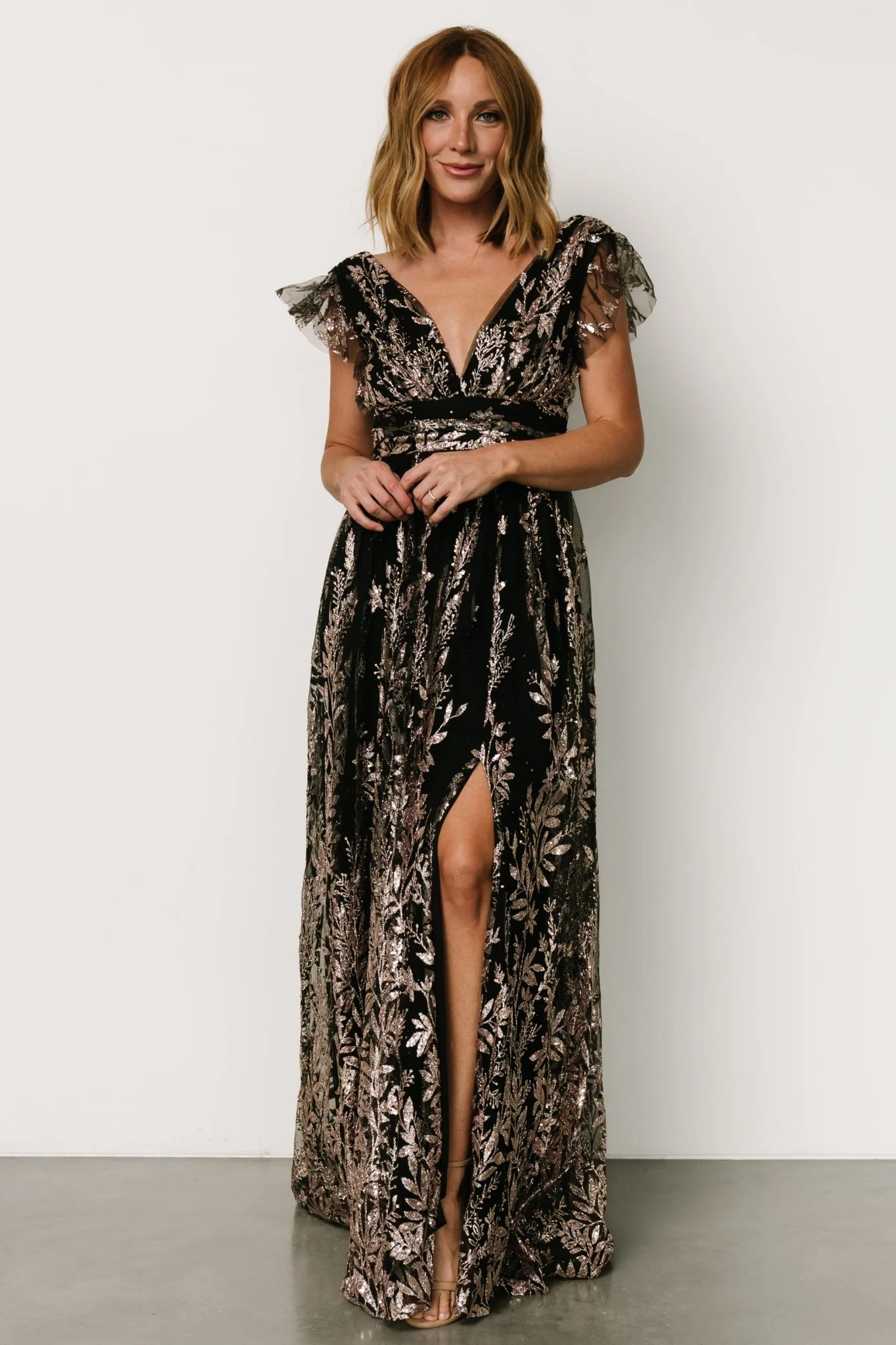 Karina Shimmer Gown | Black + Rose Gold