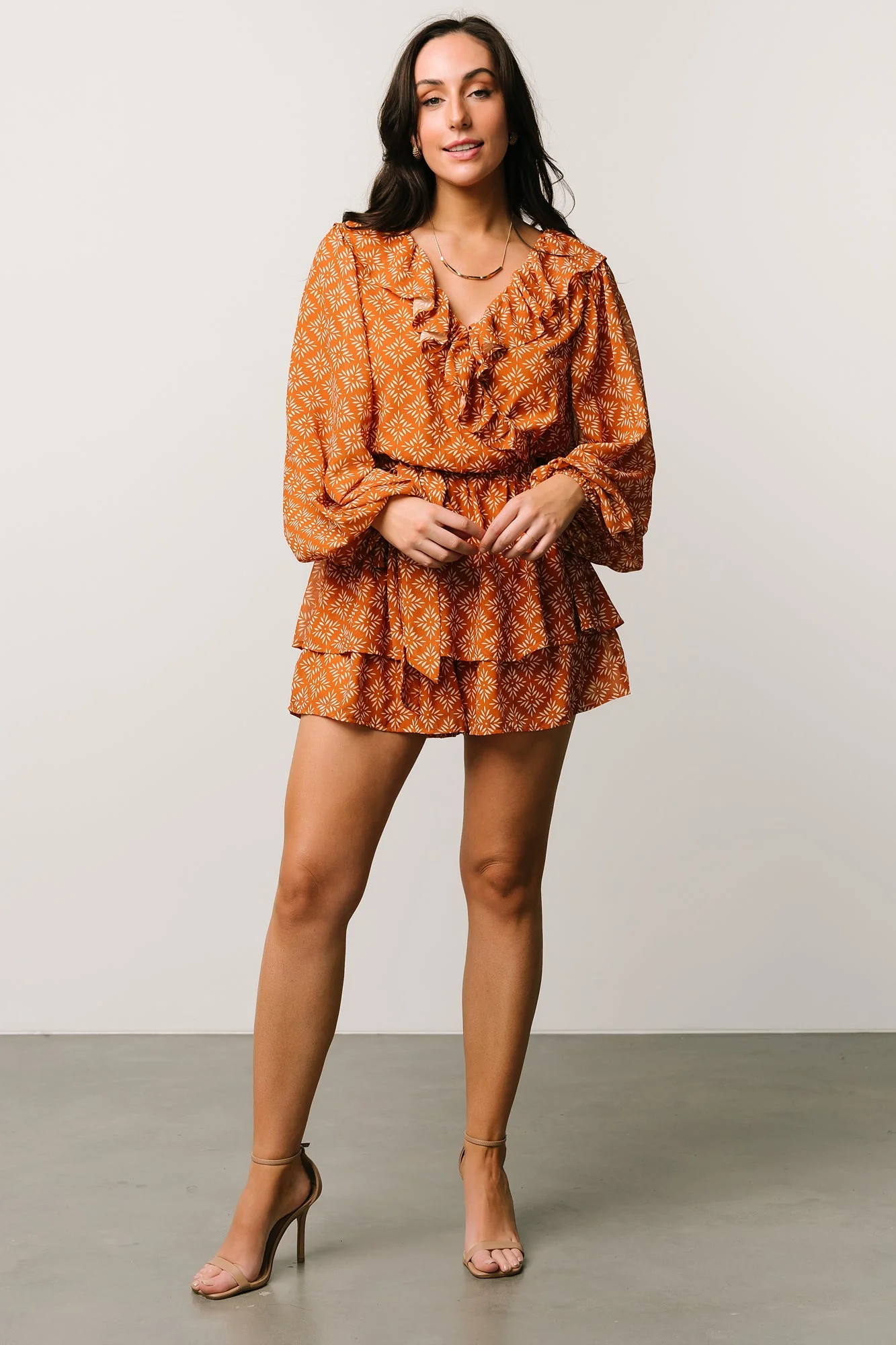 Denali Ruffle Mini Dress | Amber Print