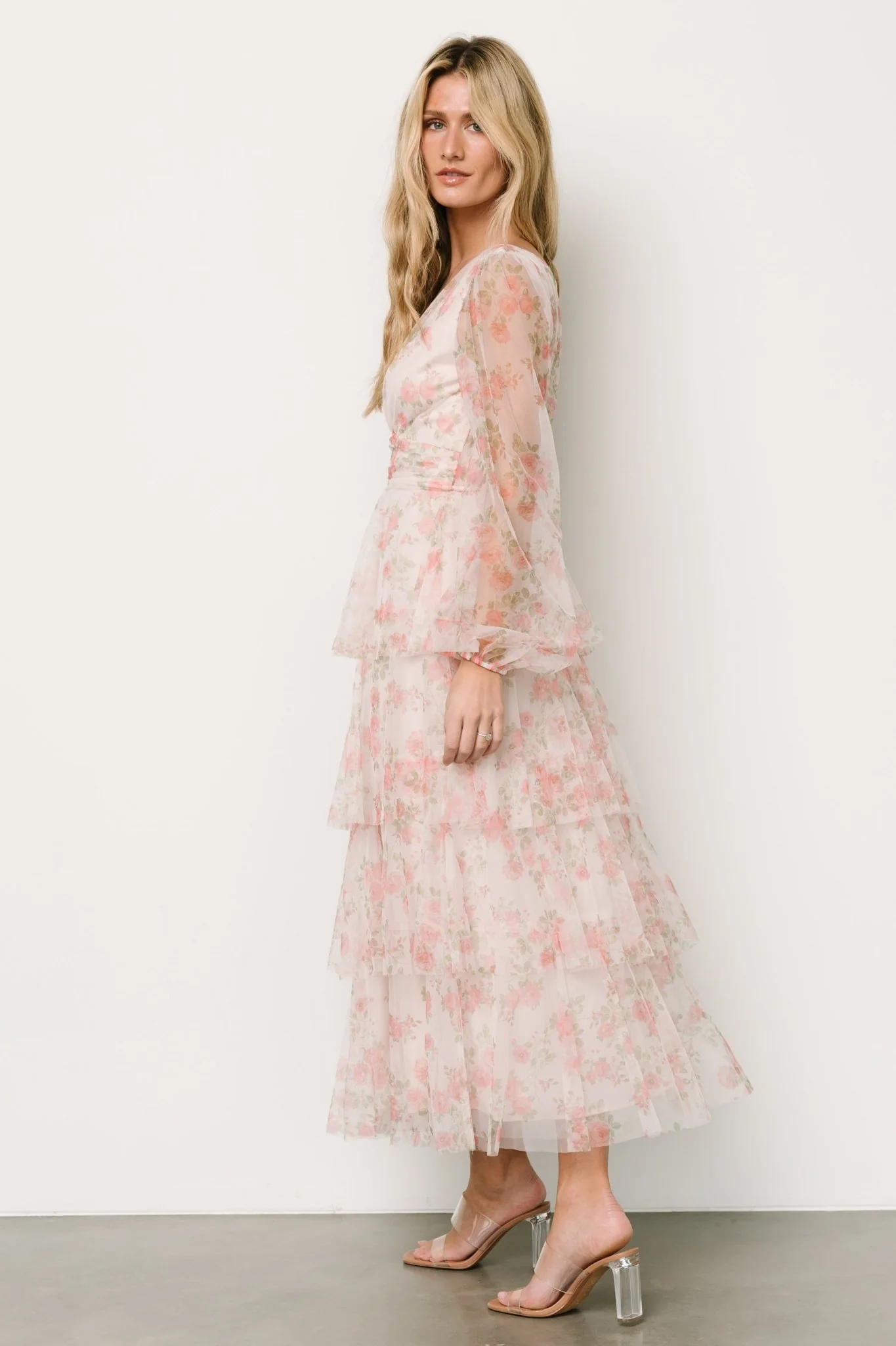 Carolina Tulle Tiered Maxi Dress | Blush Floral