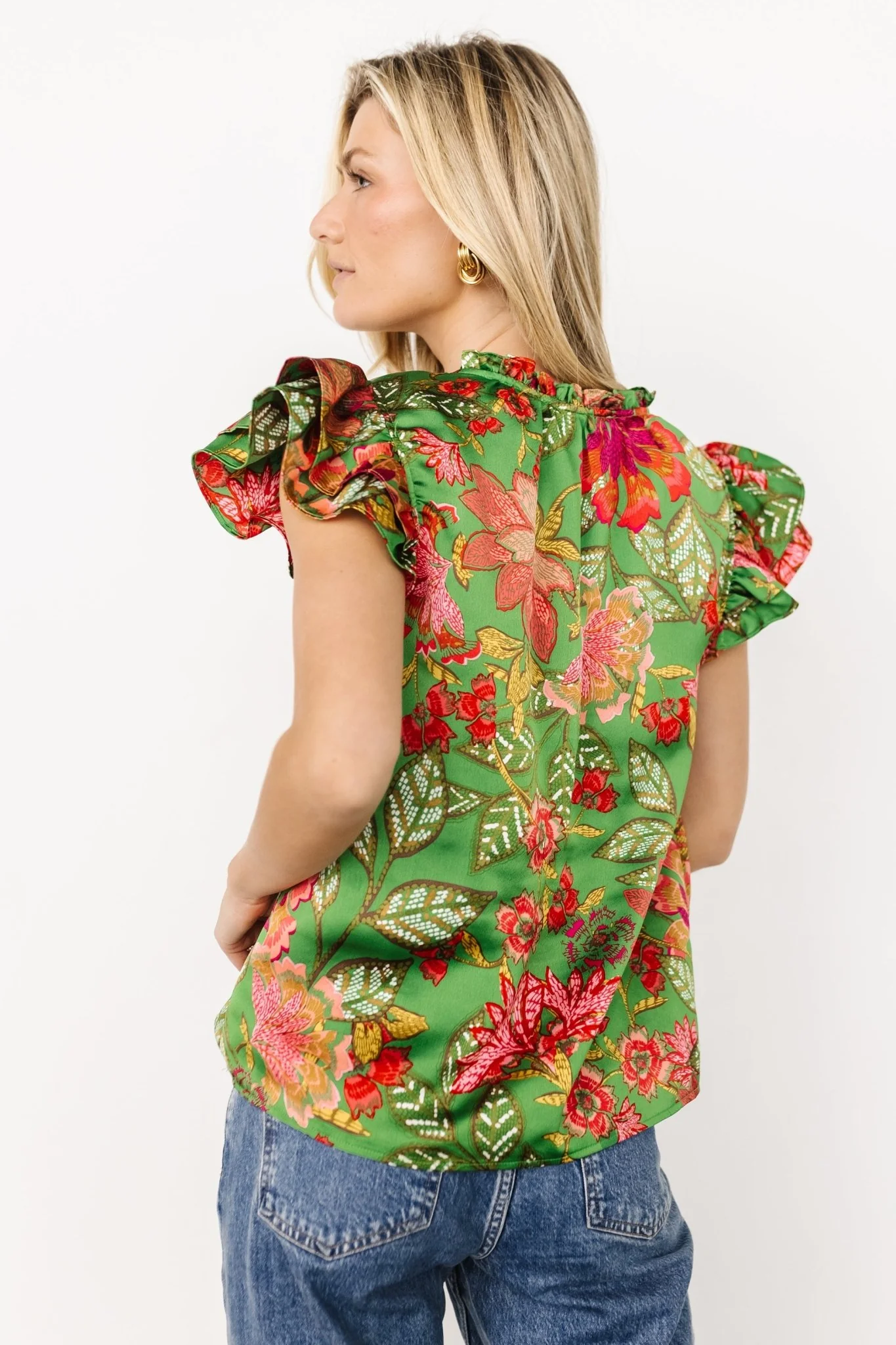 Skyler Ruffle Top | Green Multi