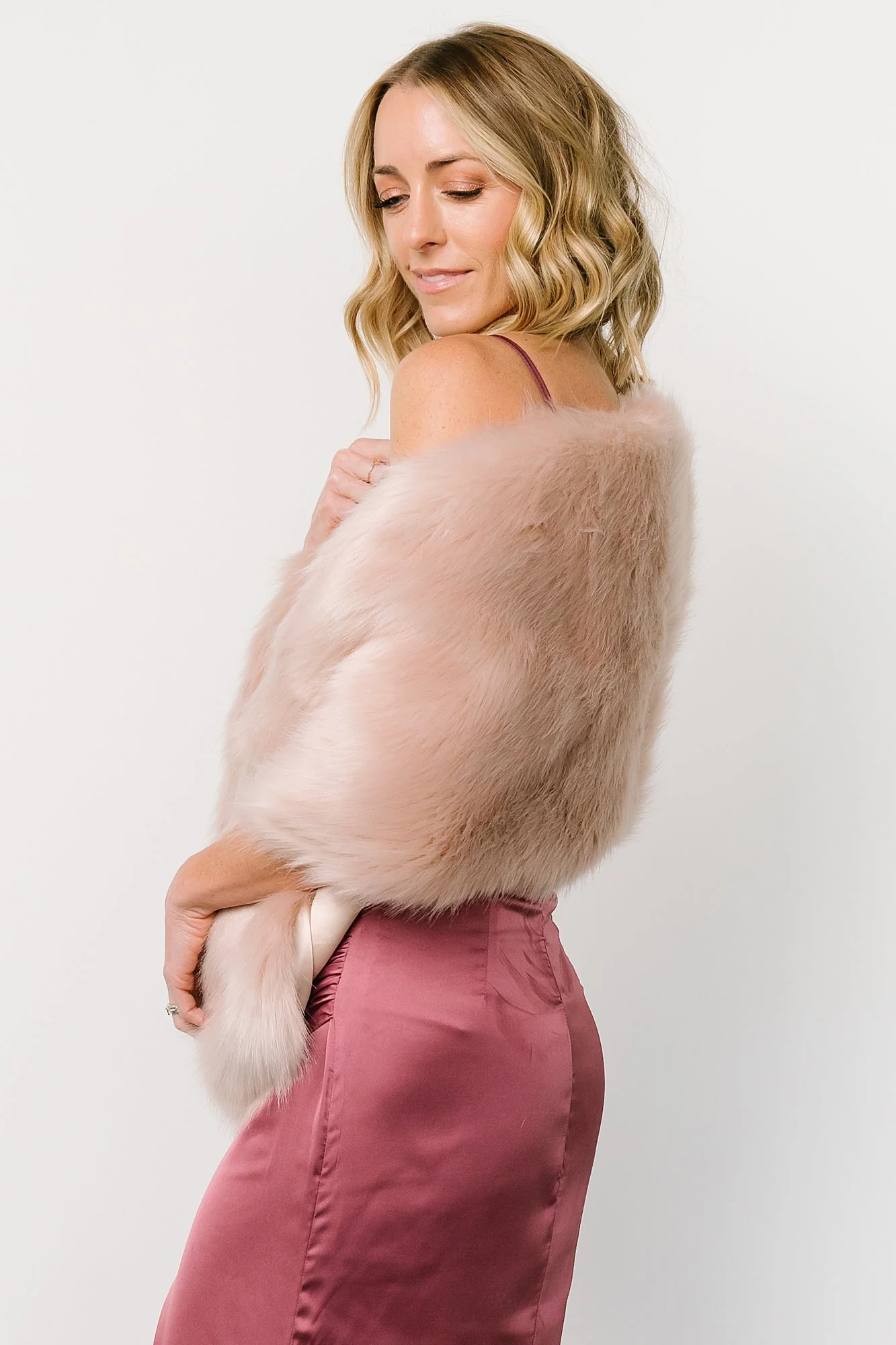Jovie Faux Fur Shawl | Pale Blush