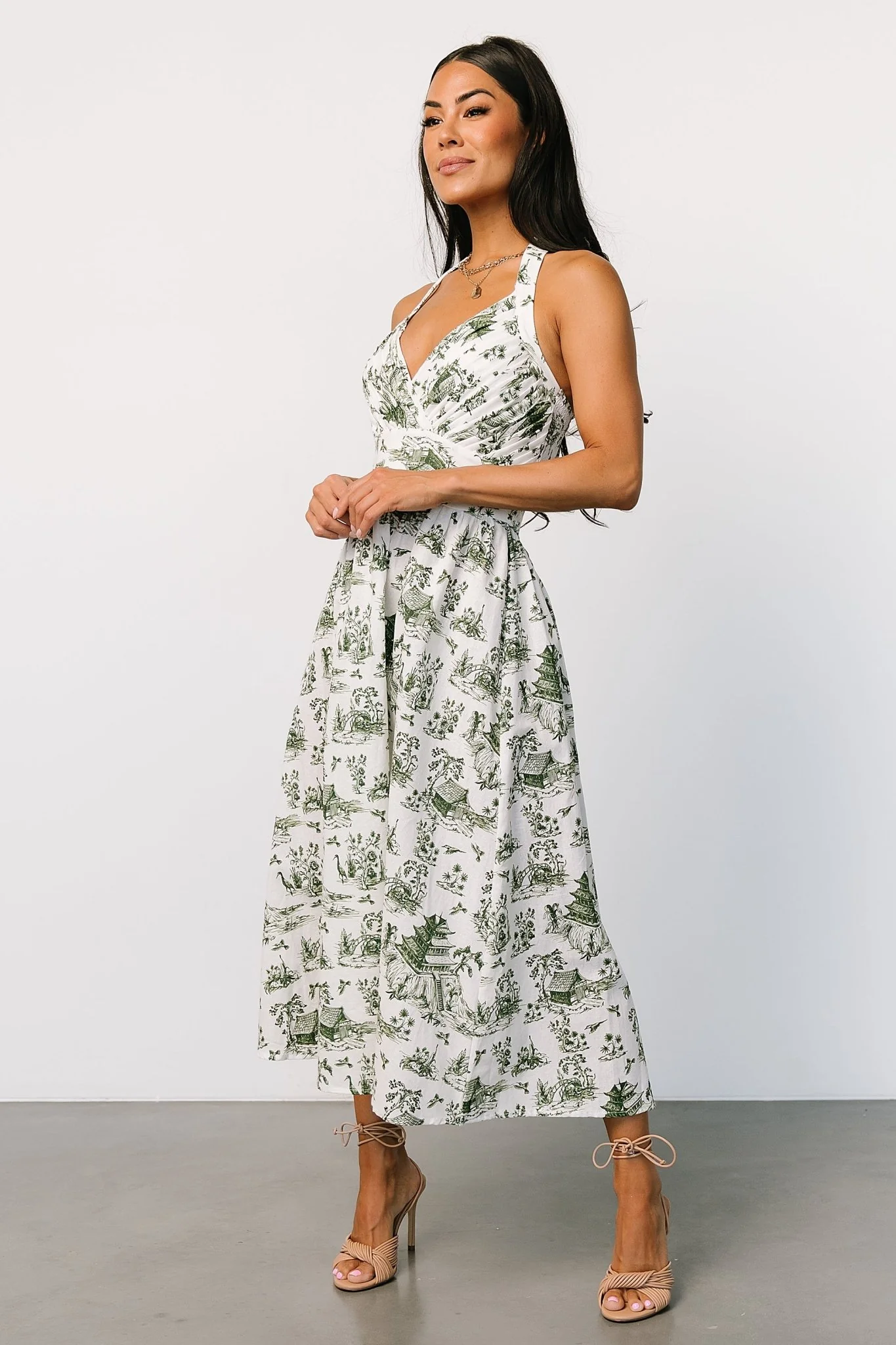 Bristol Halter Midi Dress | Green Print
