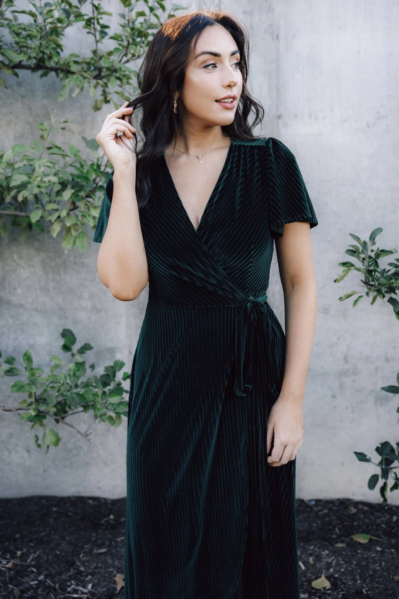 Andi Ribbed Velvet Wrap Dress | Emerald